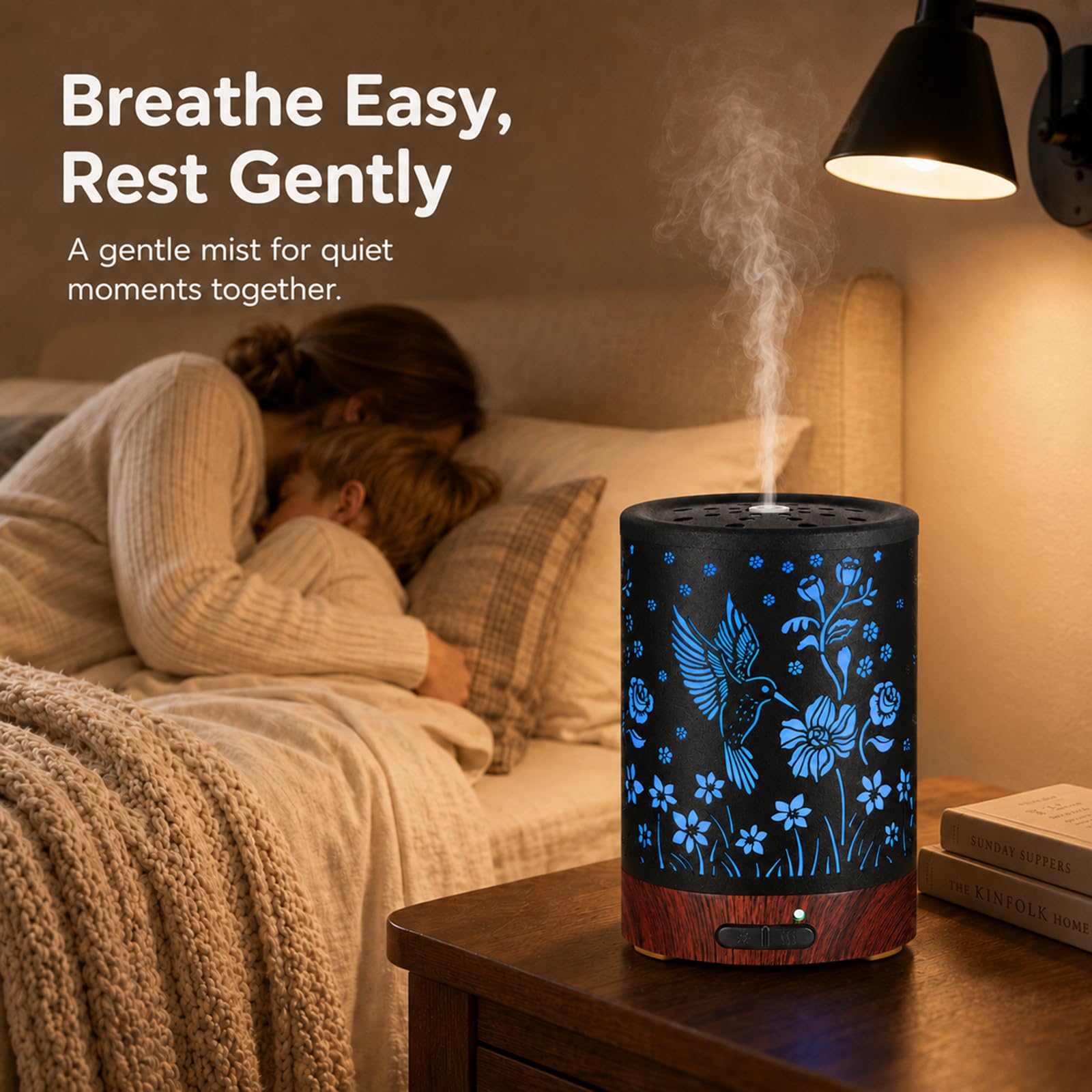 mocosa Hummingbird detalle de los controles táctiles para ajustar niebla y luz