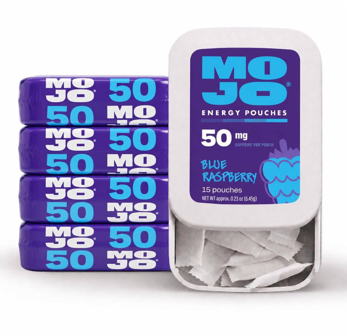 MOJO pack frontal blue raspberry mostrando diseño y portabilidad