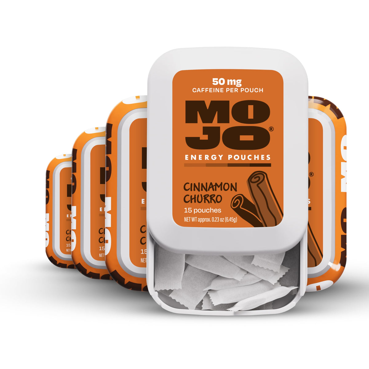 MOJO frente del envase cinnamon churro mostrando el diseño y conveniencia