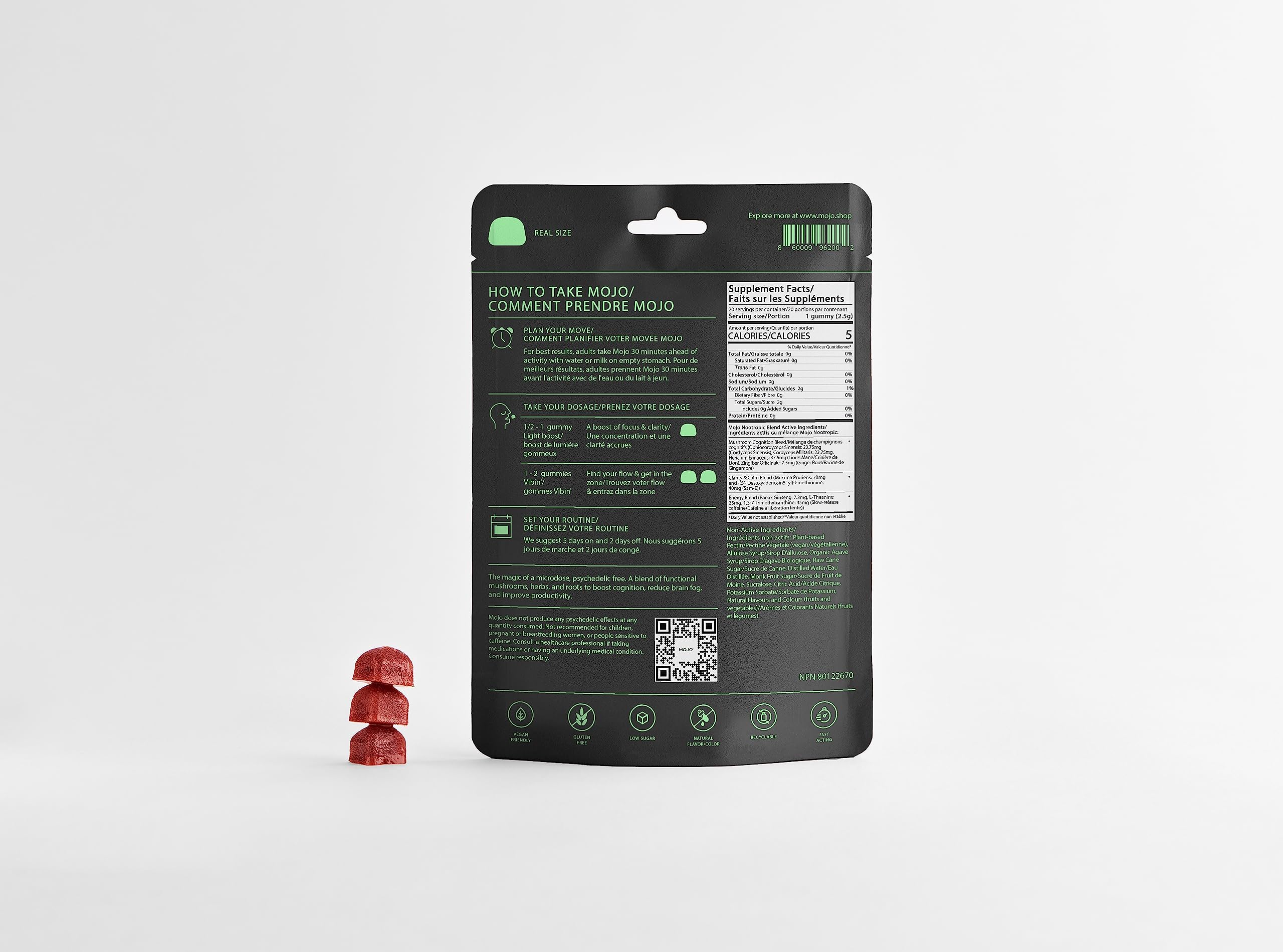 Mojo detalle de etiqueta con ingredientes clave y claridad informativa