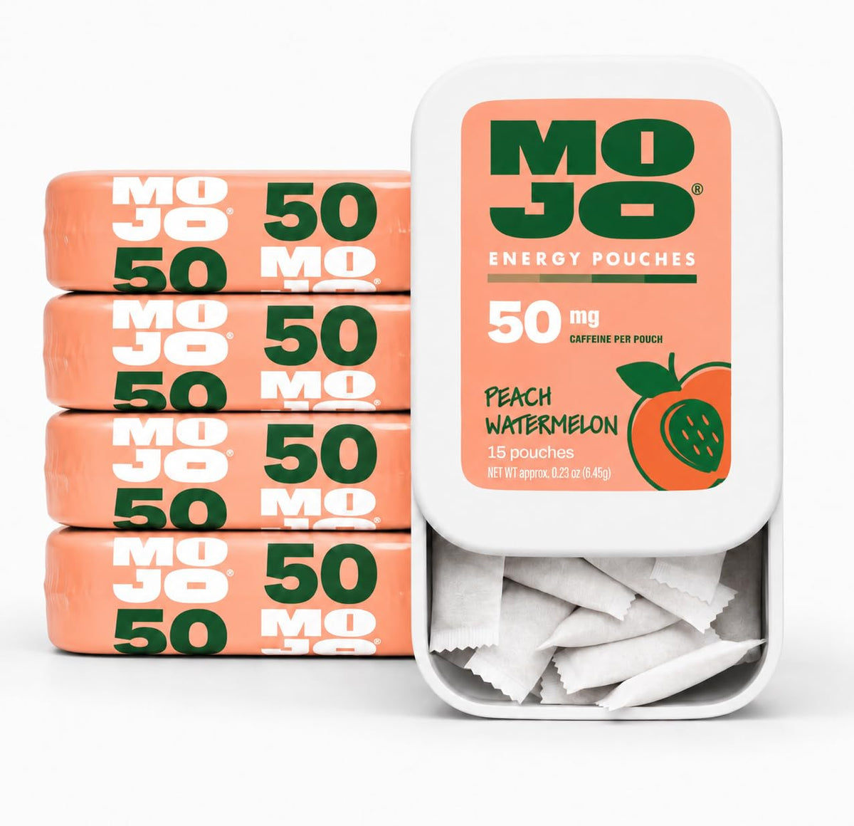 MOJO frontal del pack Peach Watermelon mostrando el diseño y cantidad
