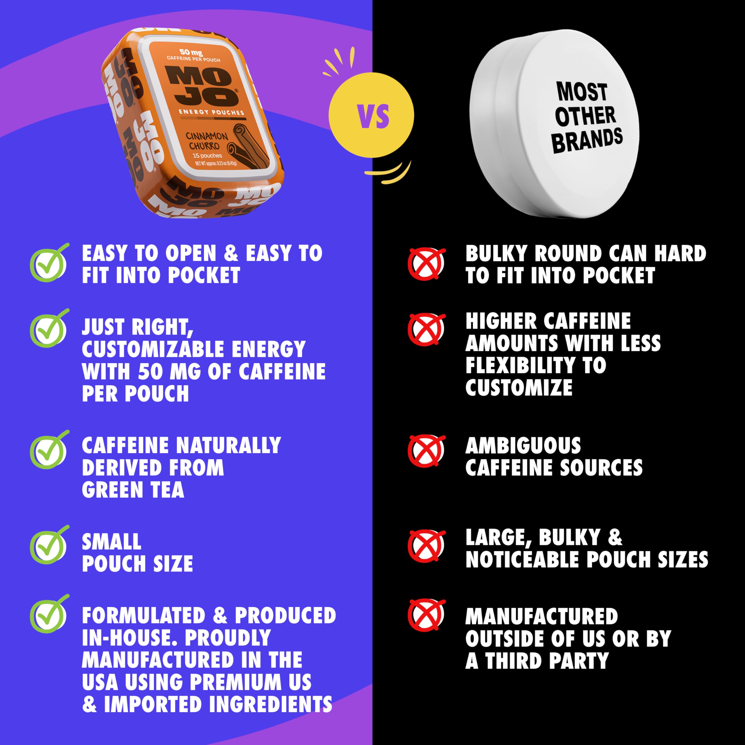 MOJO bolsita en bolso o bolsillo mostrando portabilidad y discreción