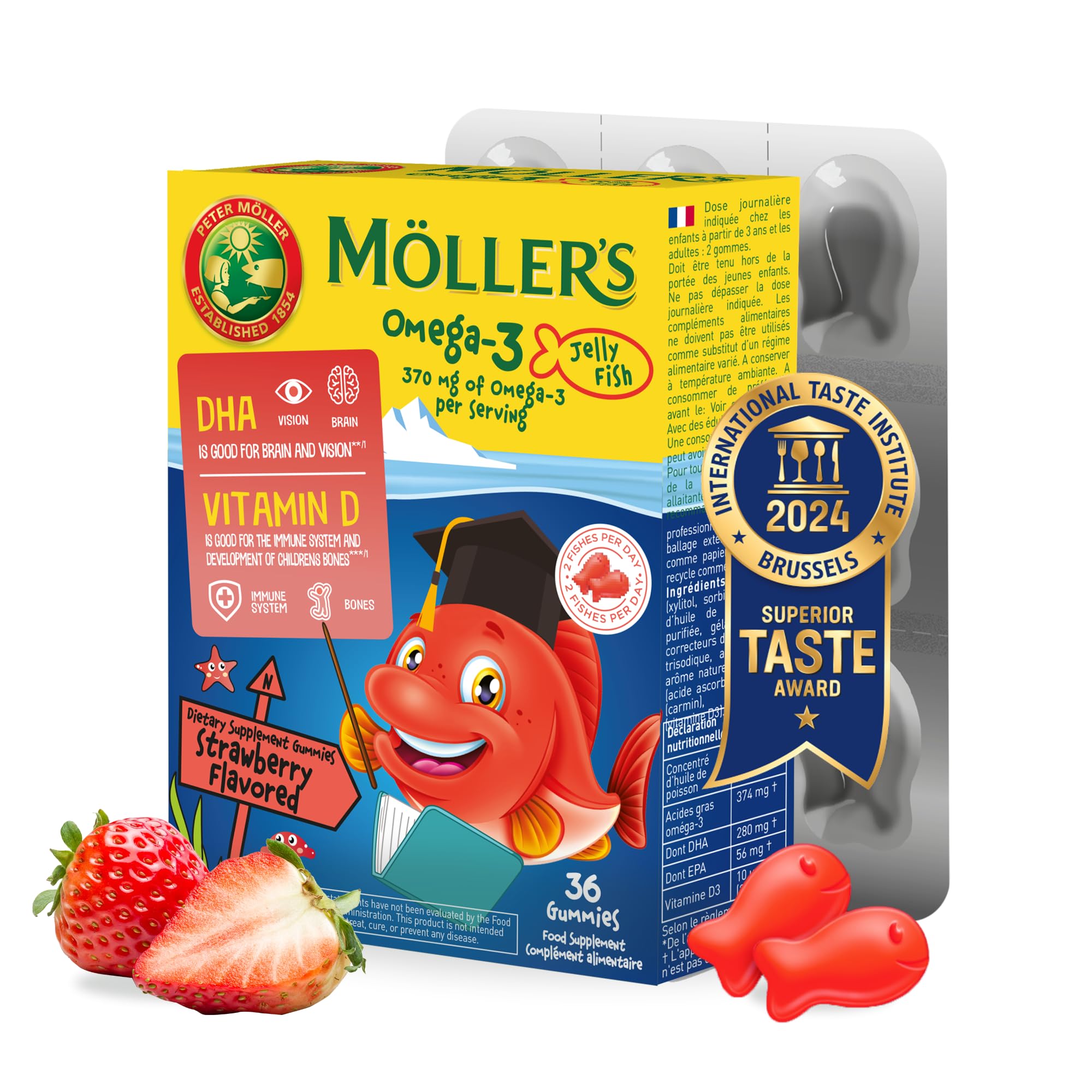 MÖLLER'S envase frontal mostrando cápsulas y beneficio omega-3