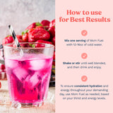Vaso con Mom Fuel preparado que muestra aspecto refrescante y rápida rehidratación