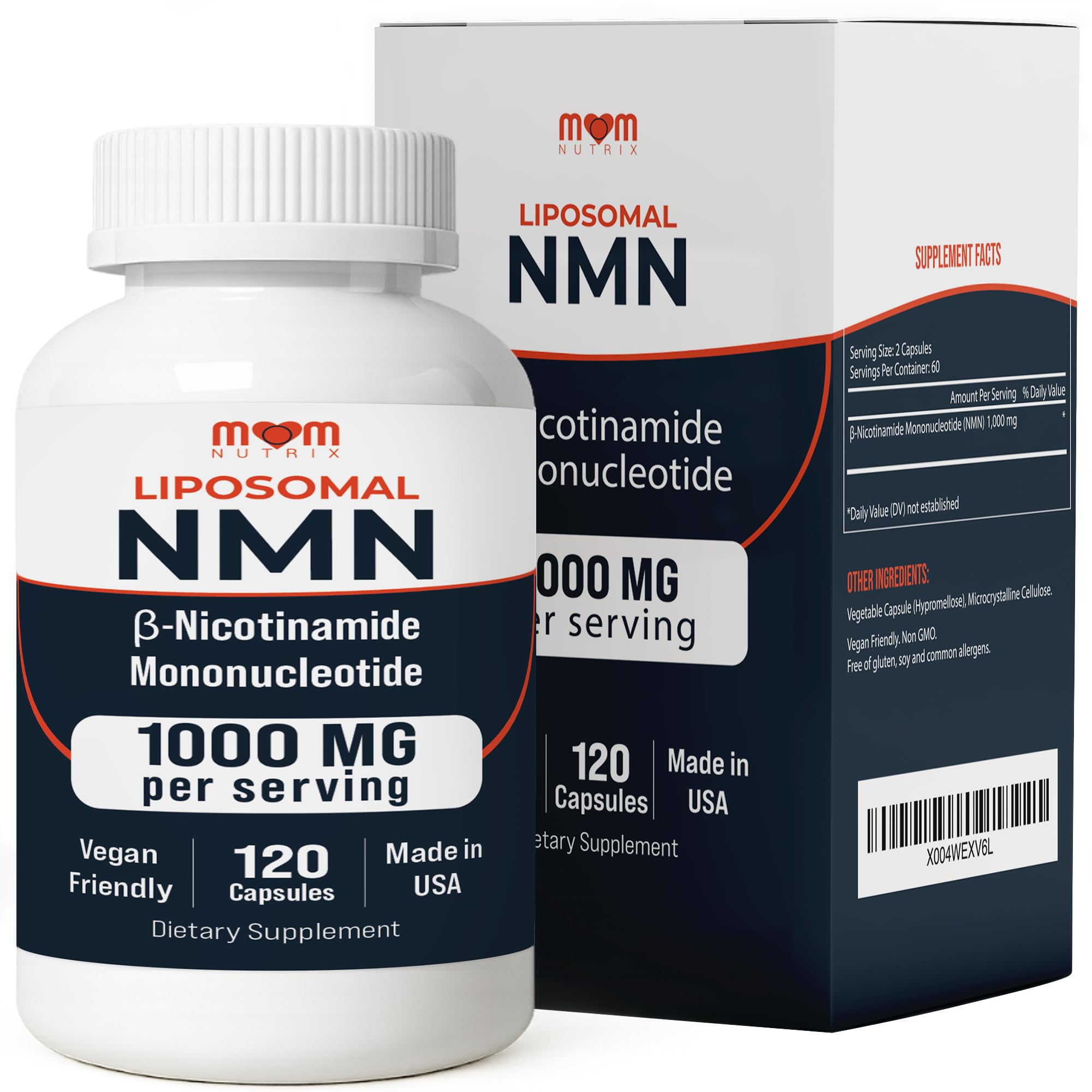 MOM NUTRIX envase frontal mostrando fórmula NMN y beneficio de energía