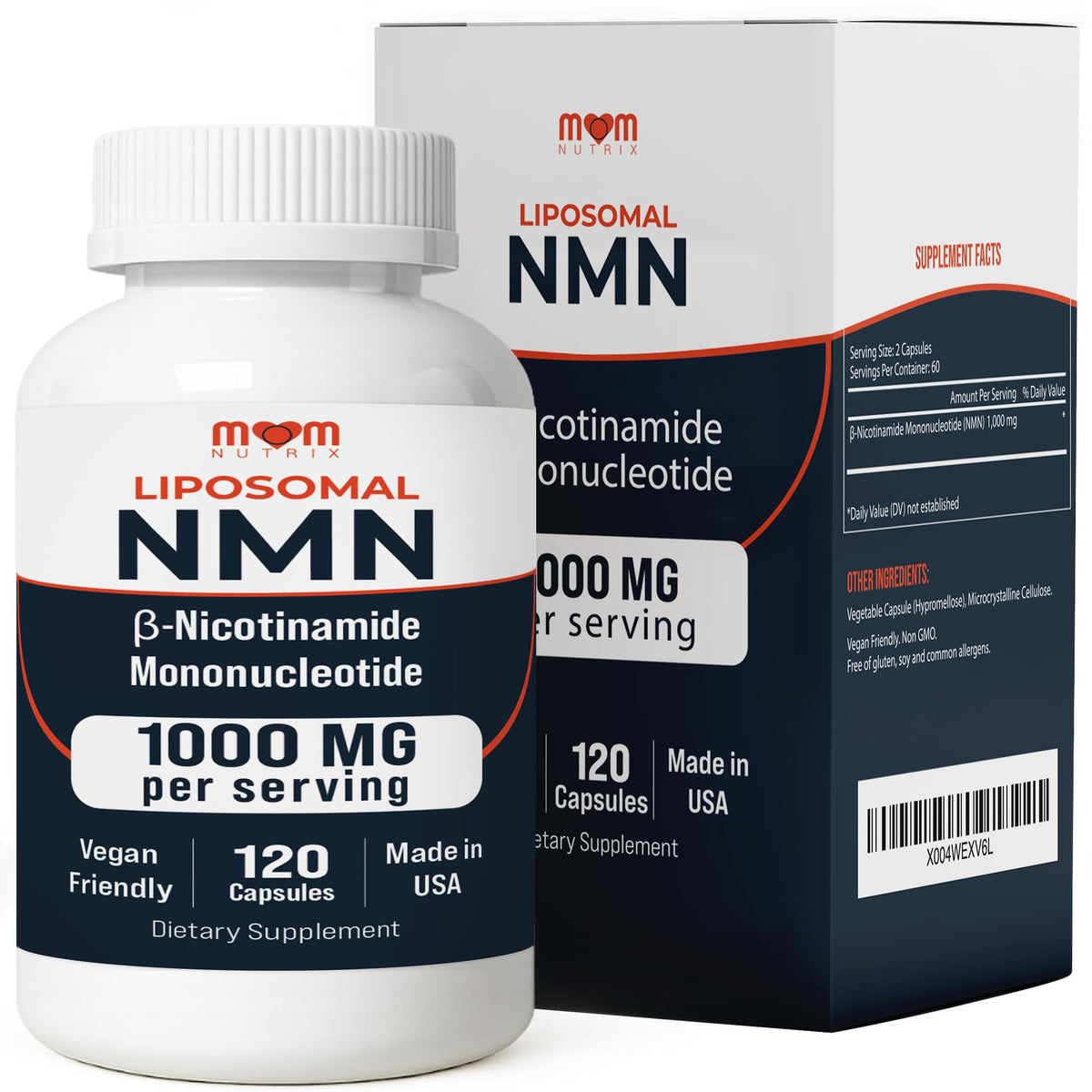 MOM NUTRIX envase frontal mostrando fórmula NMN y beneficio de energía