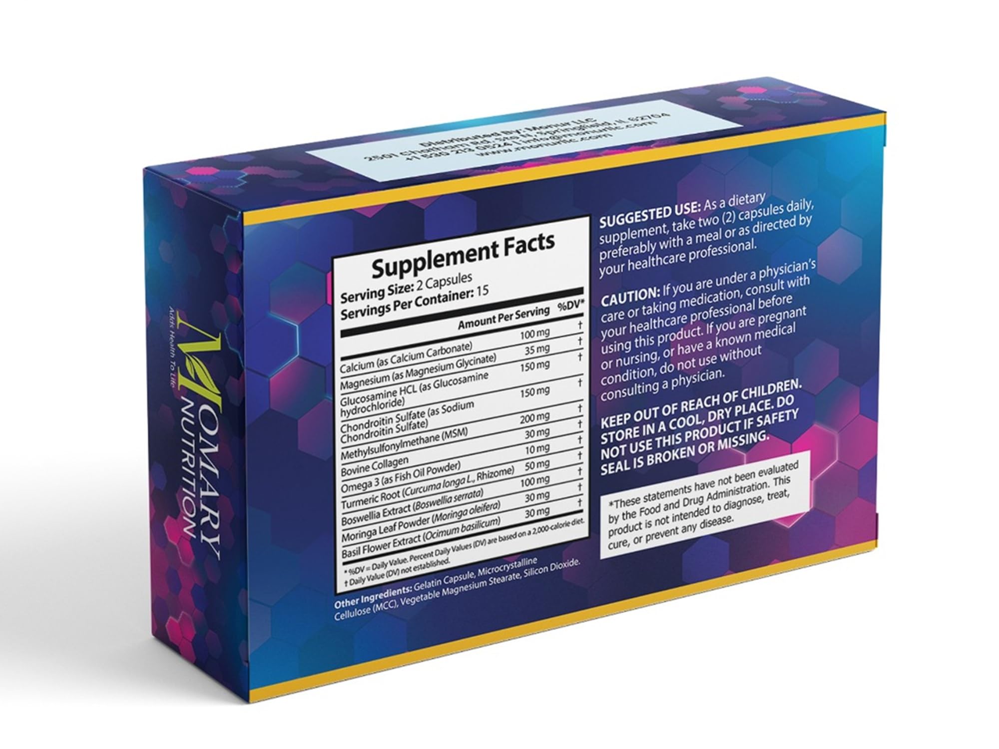MOMARY NUTRITION ingredientes claves destacando glucosamina y cúrcuma para soporte