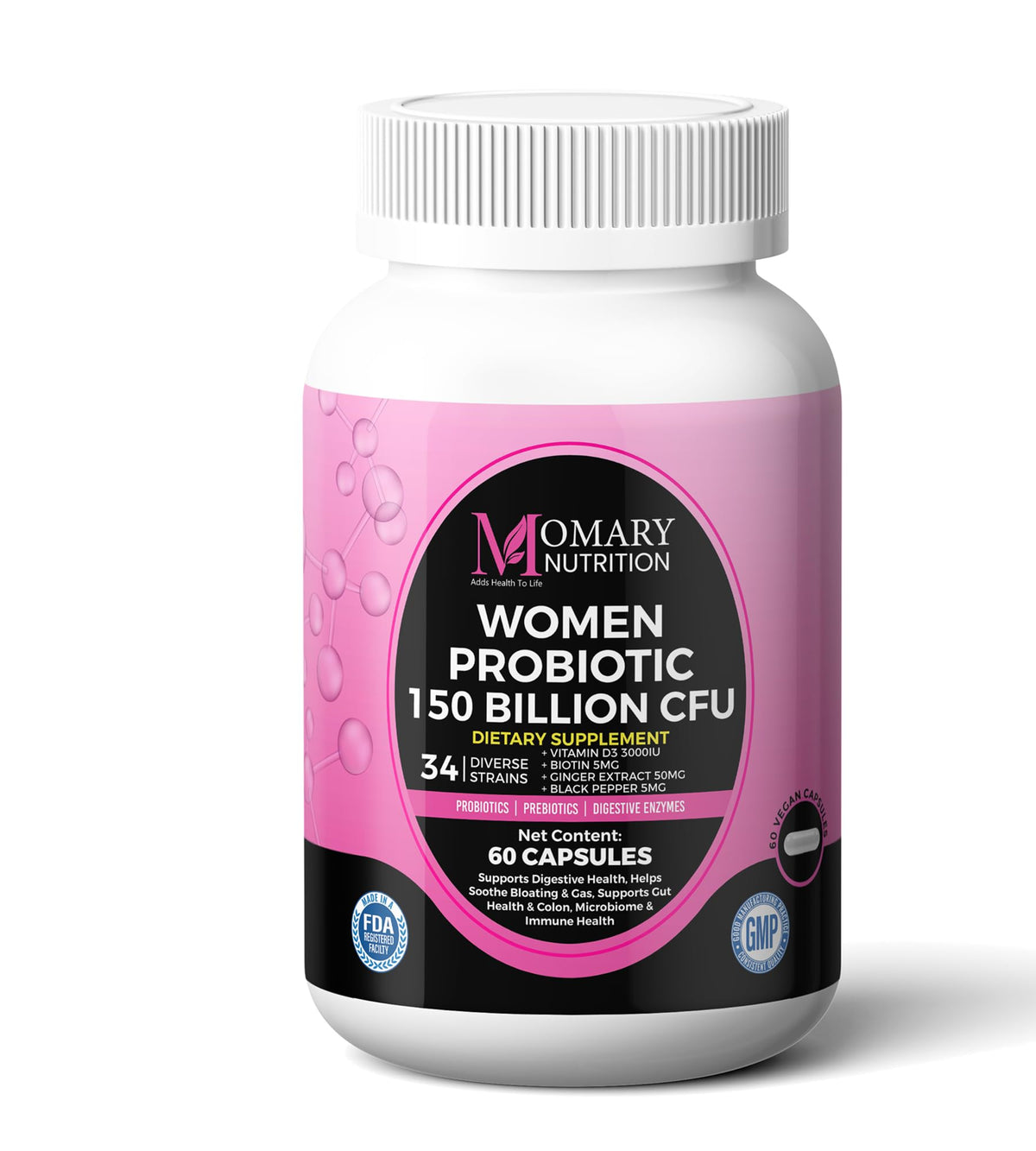 MOMARY NUTRITION frasco delantero mostrando diseño y dosis claras