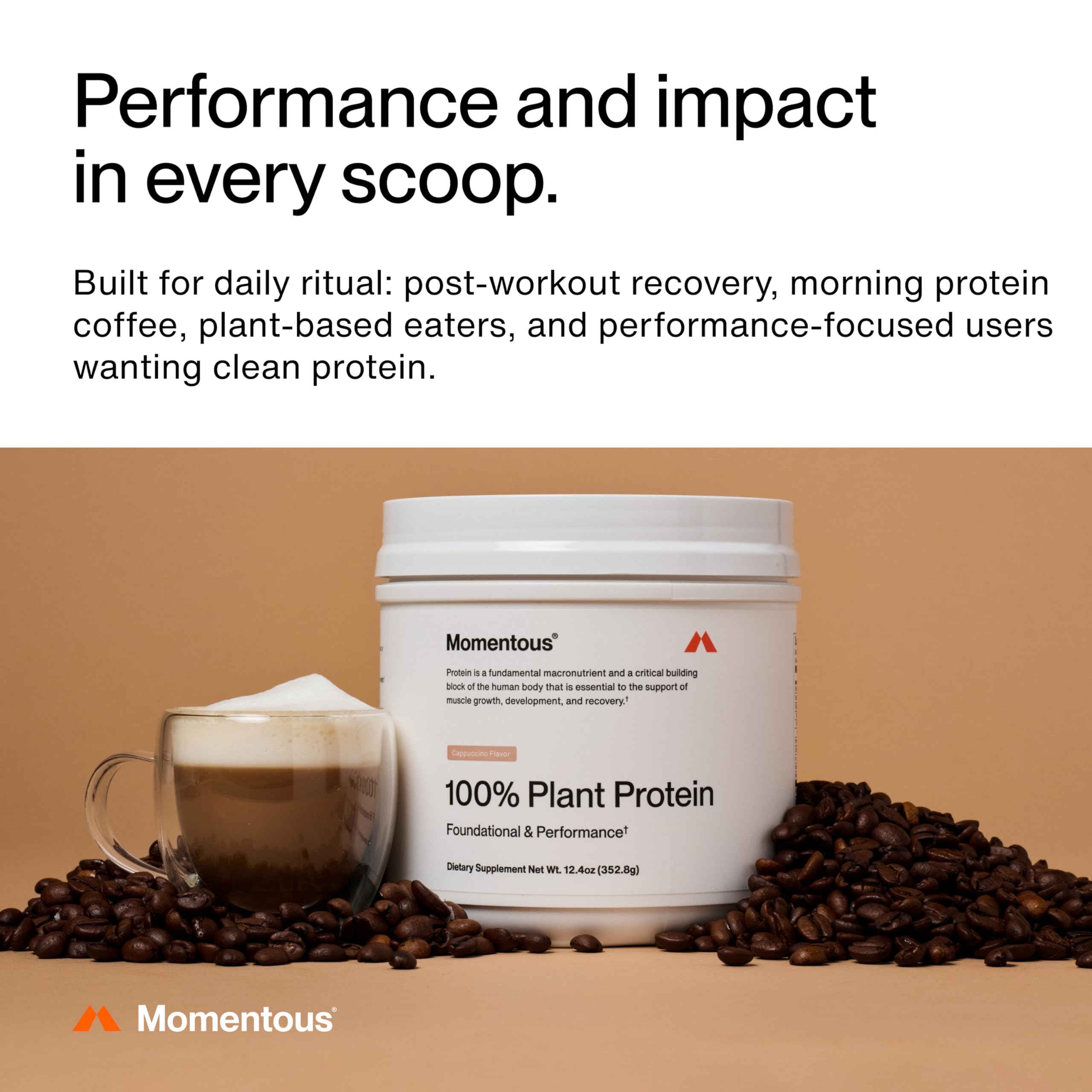 Momentous vaso preparado de cappuccino proteico, bebida cremosa ideal post-entreno