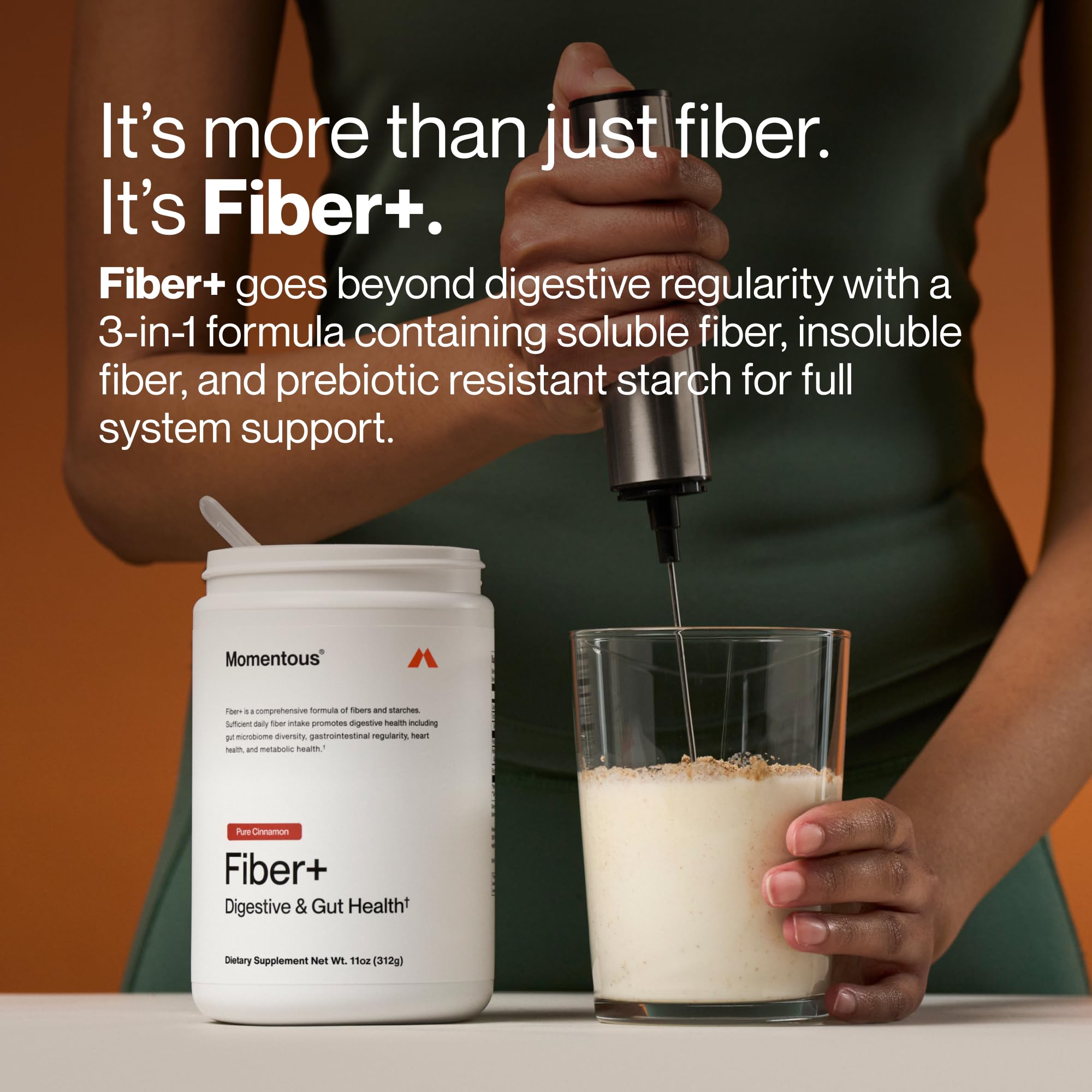 Momentous Fiber+ textura del polvo en primer plano para fácil mezcla