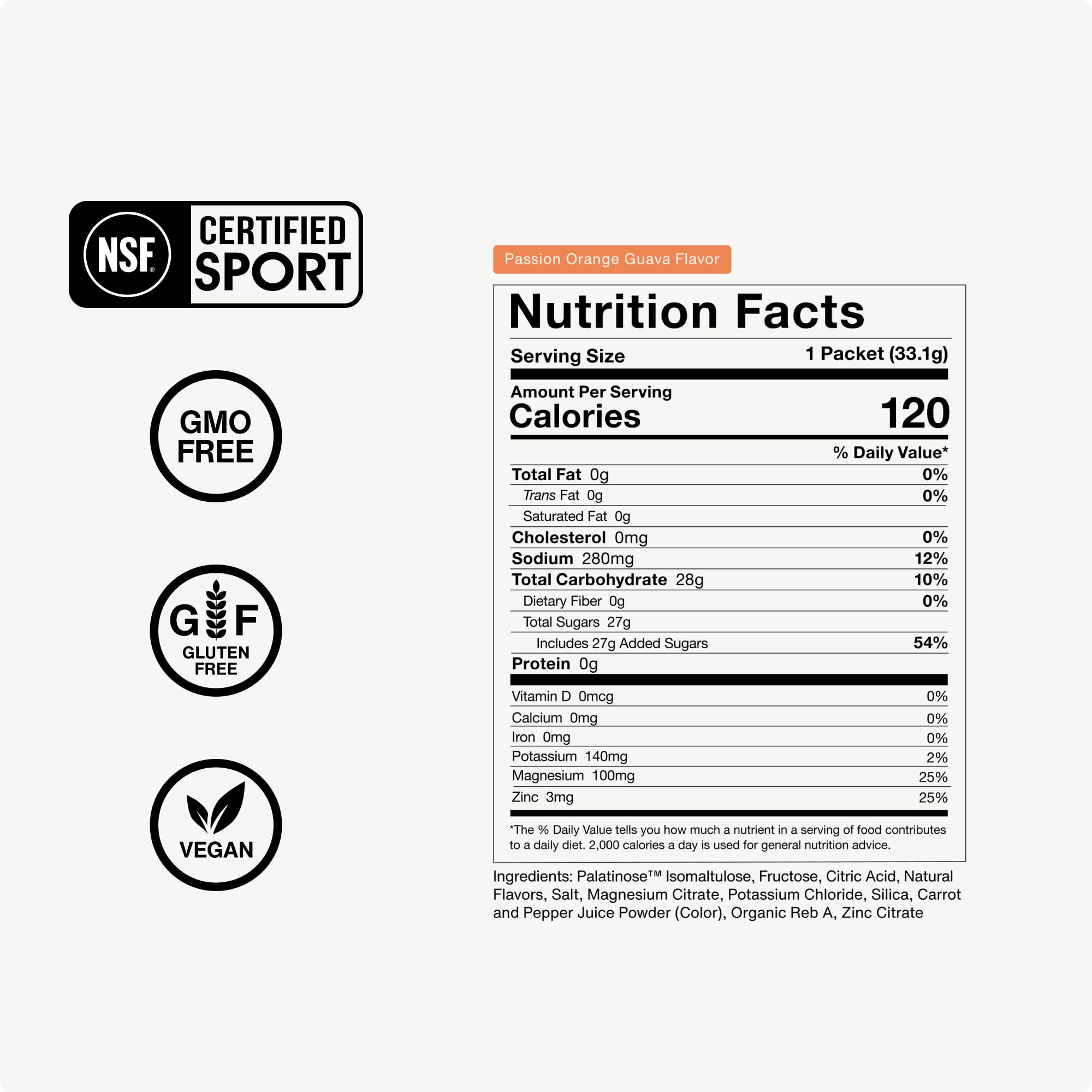 Etiqueta nutricional de Momentous Fuel con detalles de electrolitos e ingredientes