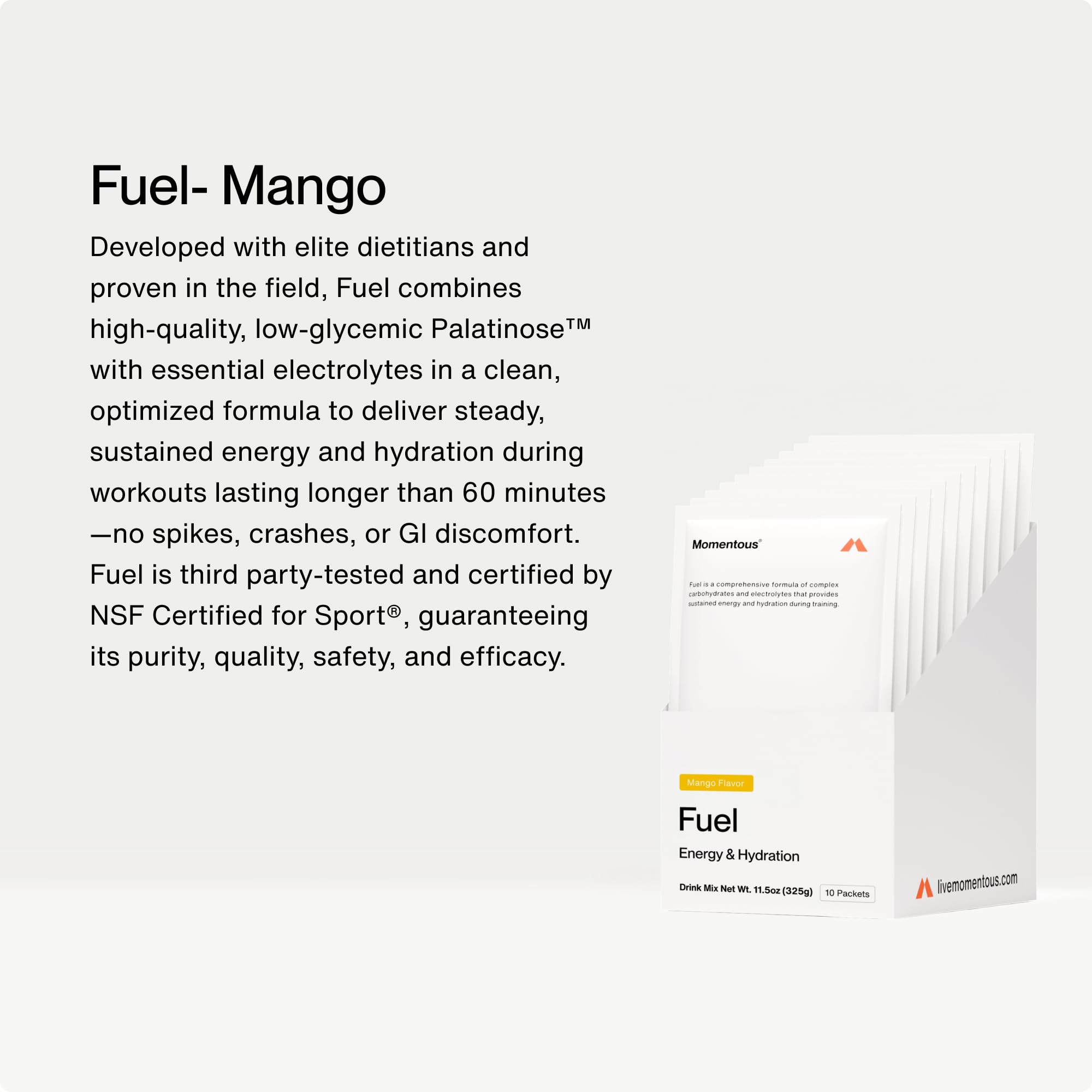 Polvo Momentous Fuel en primer plano mostrando textura fina y mezcla homogénea