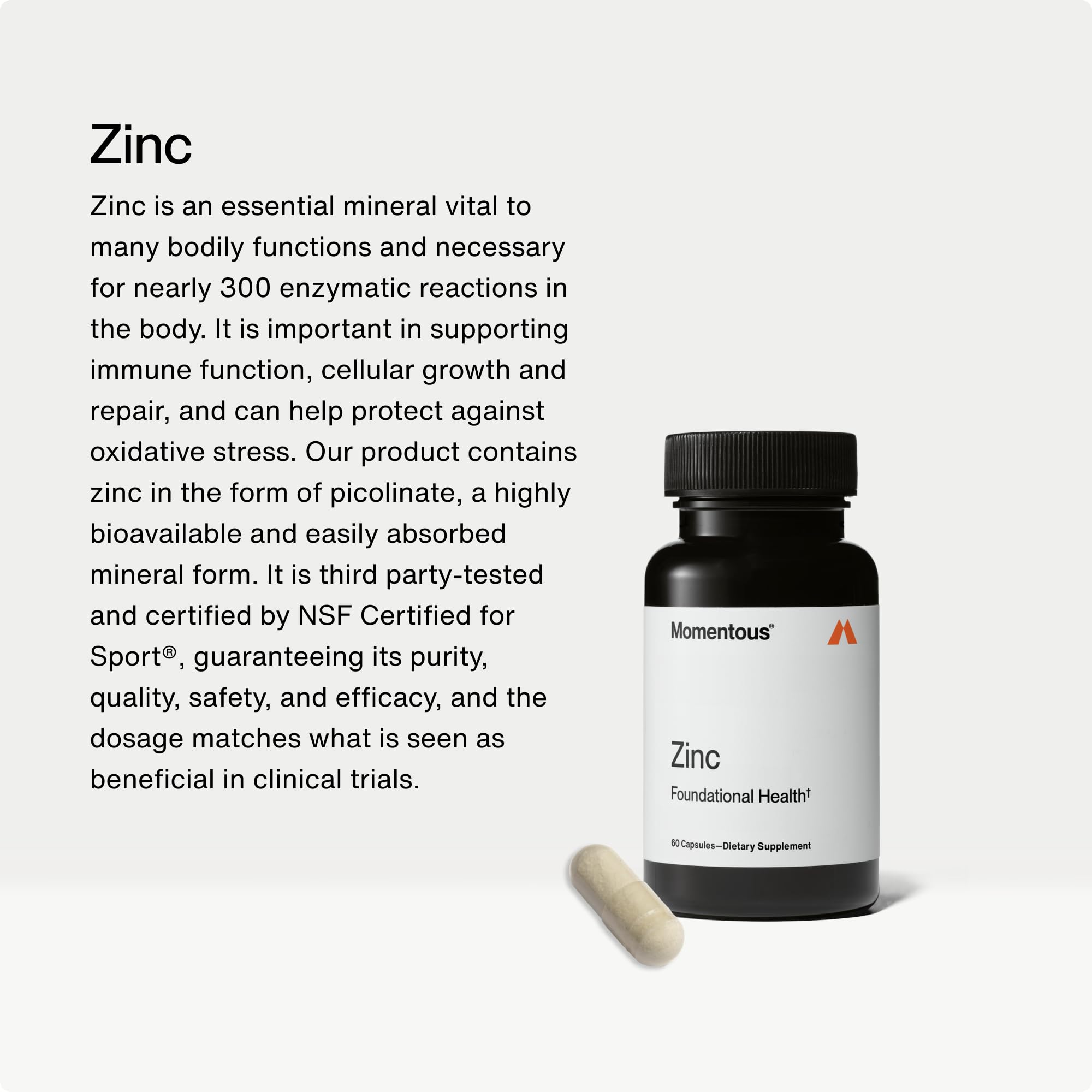 Momentous lista de ingredientes con información de 15 mg y pureza