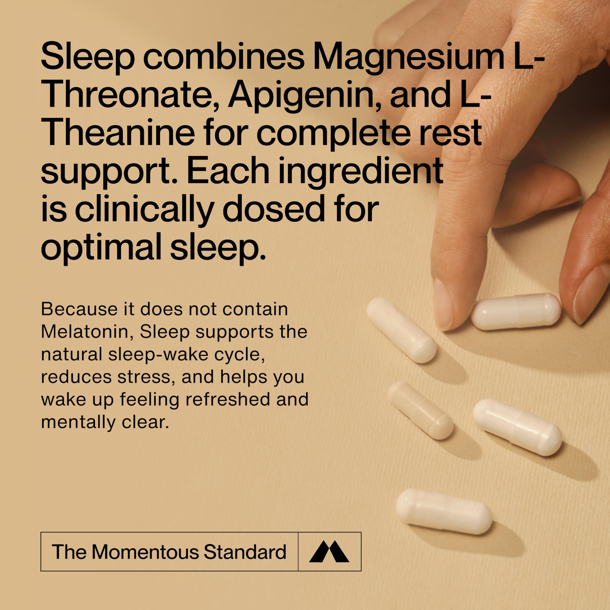 Cápsula de Magnesium L‑Threonate Momentous en primer plano, apoya salud cerebral nocturna