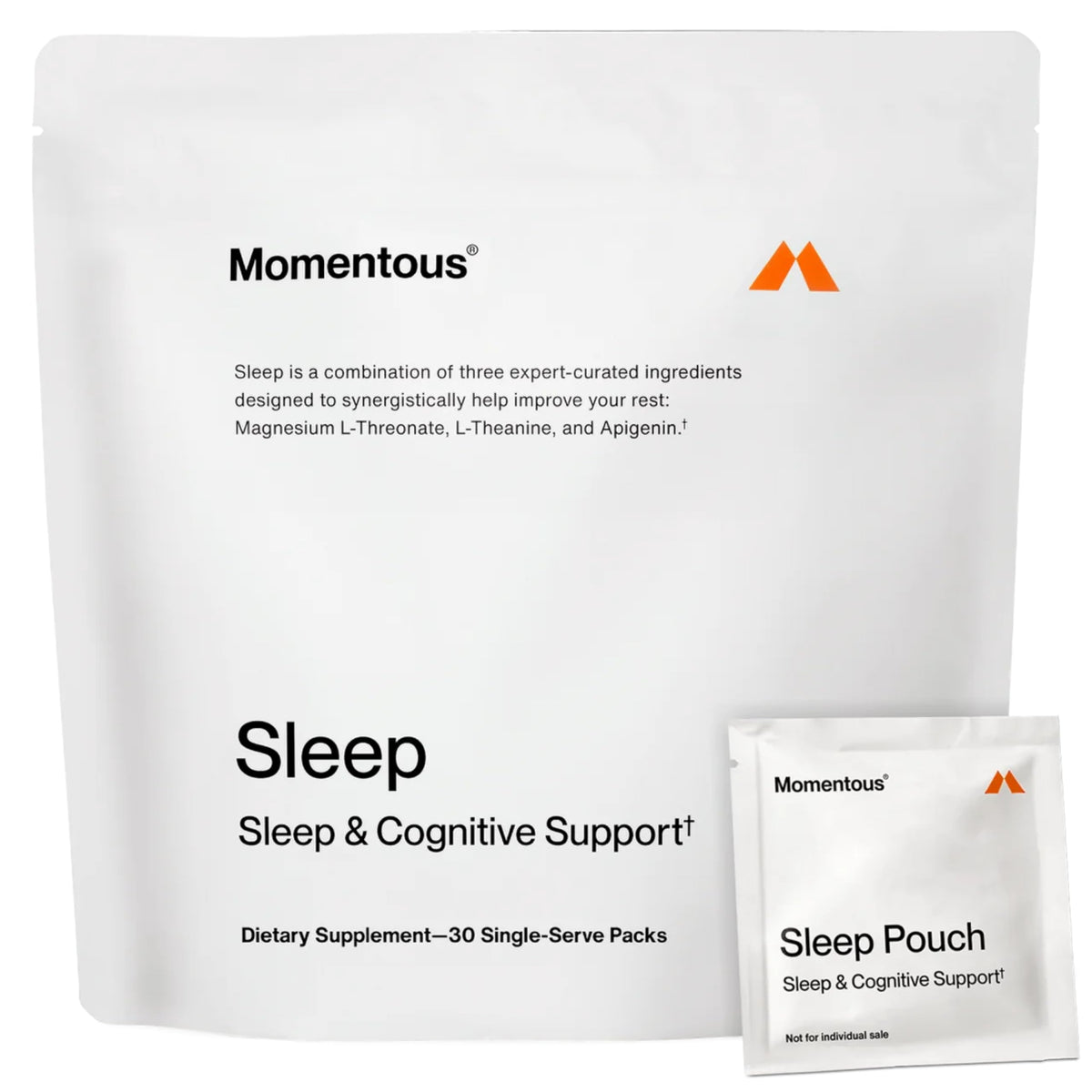 Momentous Nightly Sleep Pack frontal mostrando caja y sobres, facilita horarios de sueño