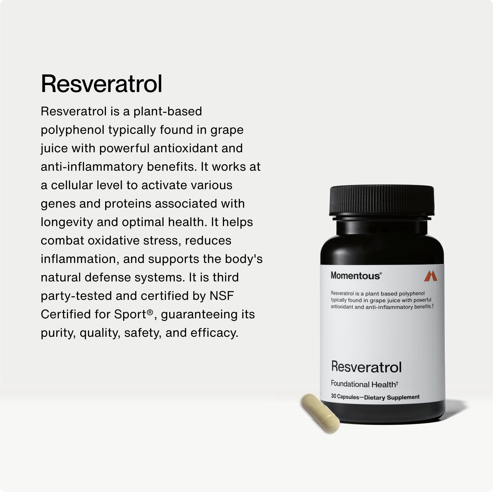 Momento de sostener una cápsula Momentous Resveratrol para dosificación fácil