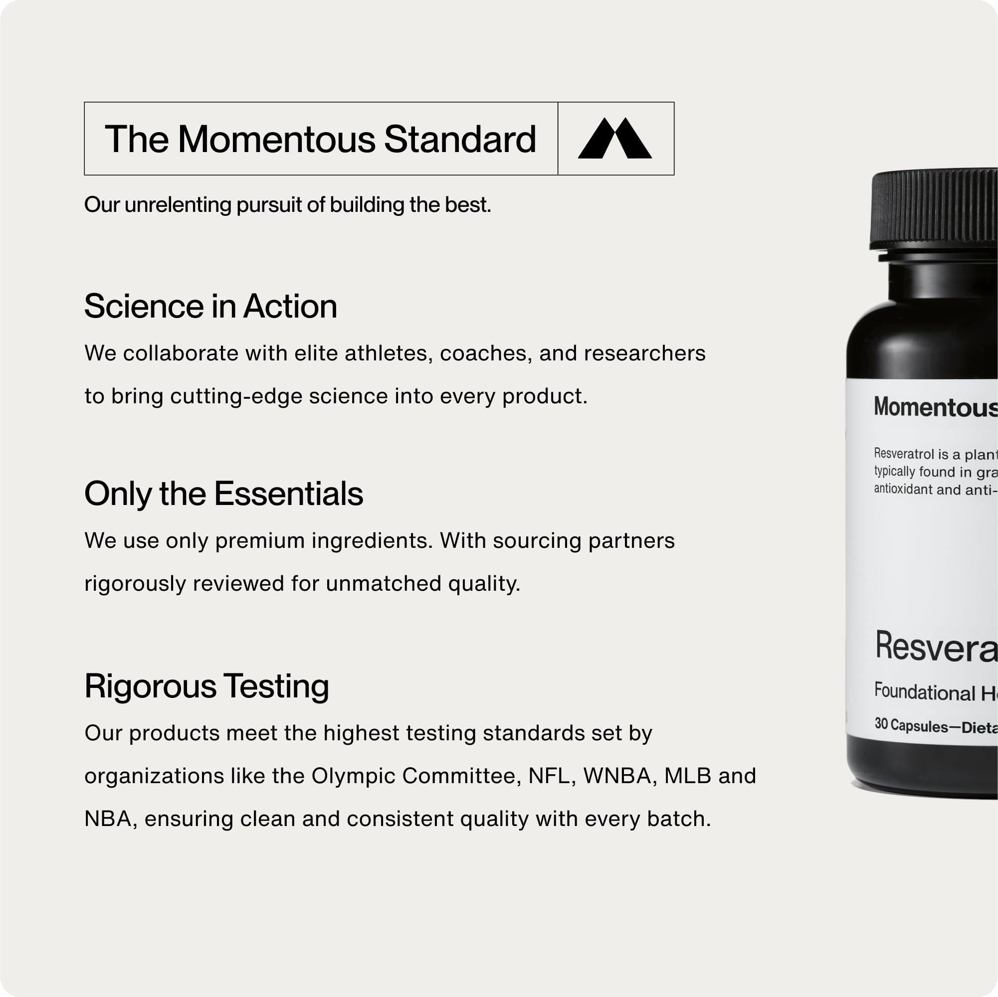 Etiqueta con certificación NSF for Sport en producto Momentous Resveratrol
