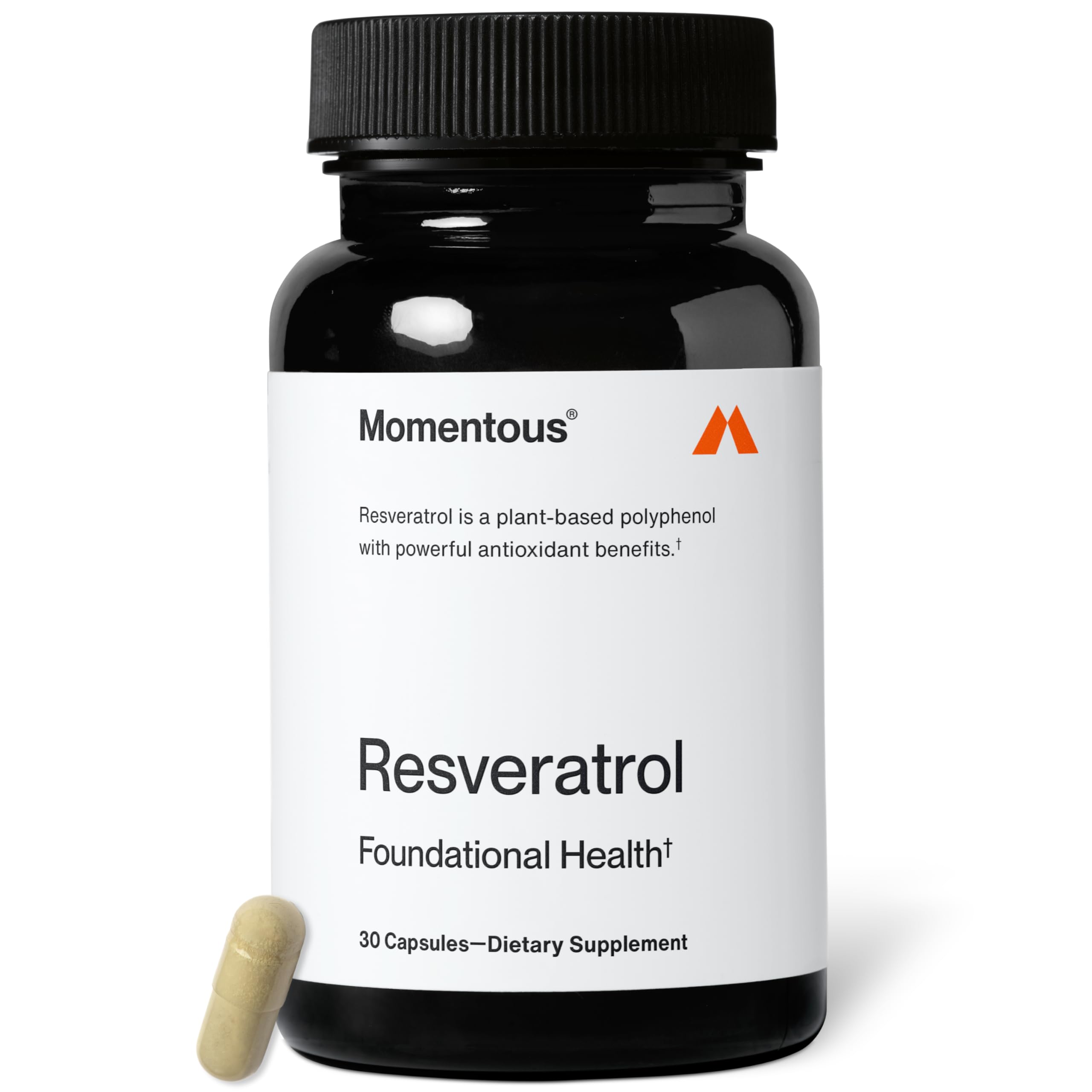 Momentous envase frontal mostrando Resveratrol 450 mg y su diseño claro