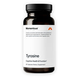 Momentous Tyrosine frente del envase mostrando diseño y cantidad de 60 porciones, confianza deportiva