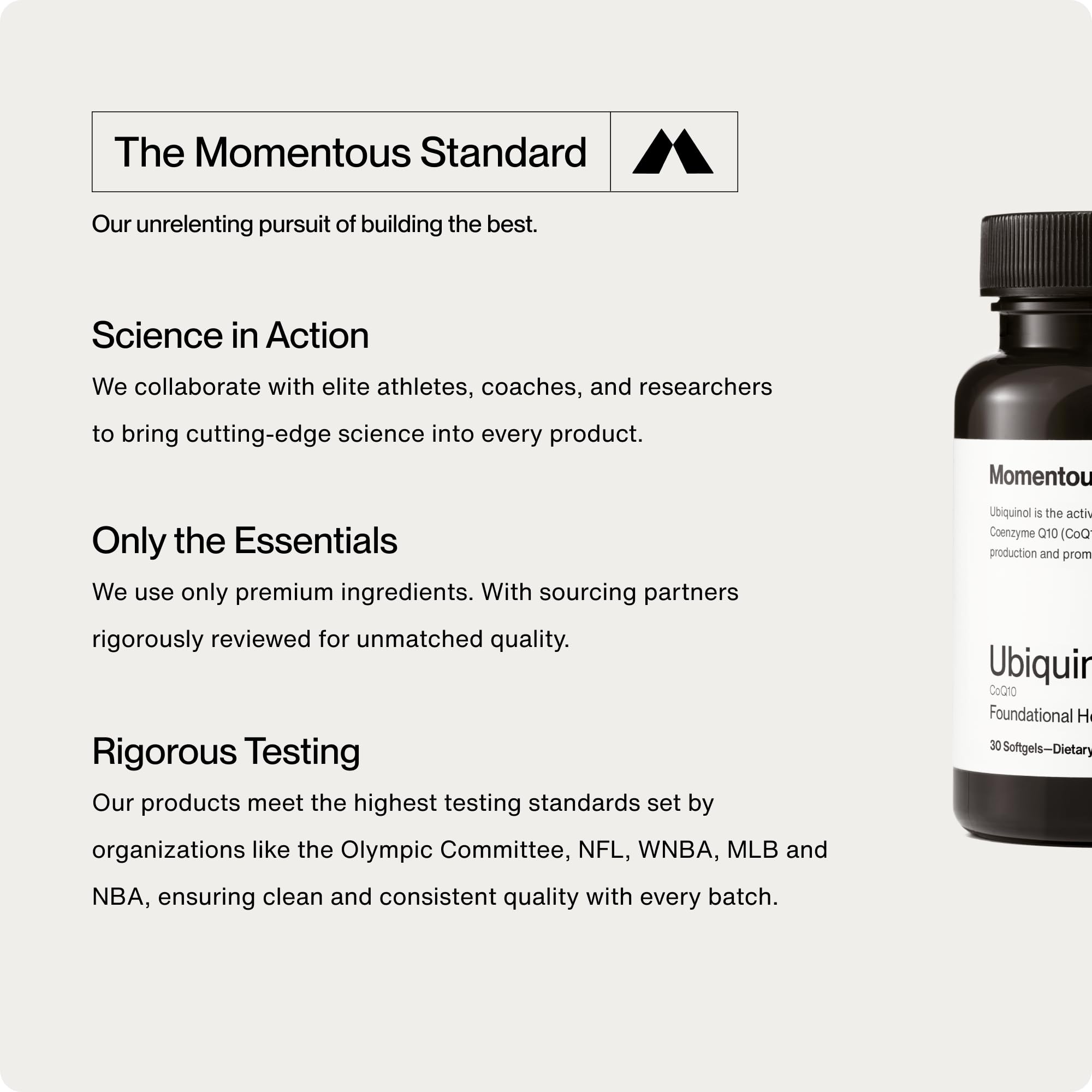 Momentous ubiquinol sello NSF Certified for Sport en el envase