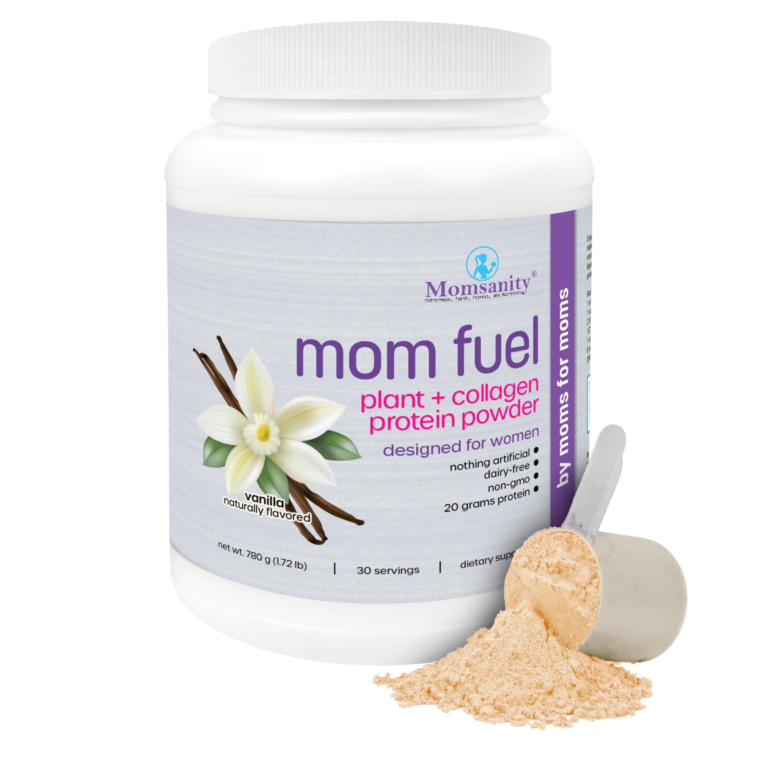 Momsanity textura del polvo MOM Fuel cercana con mezcla cremosa y fácil disolución