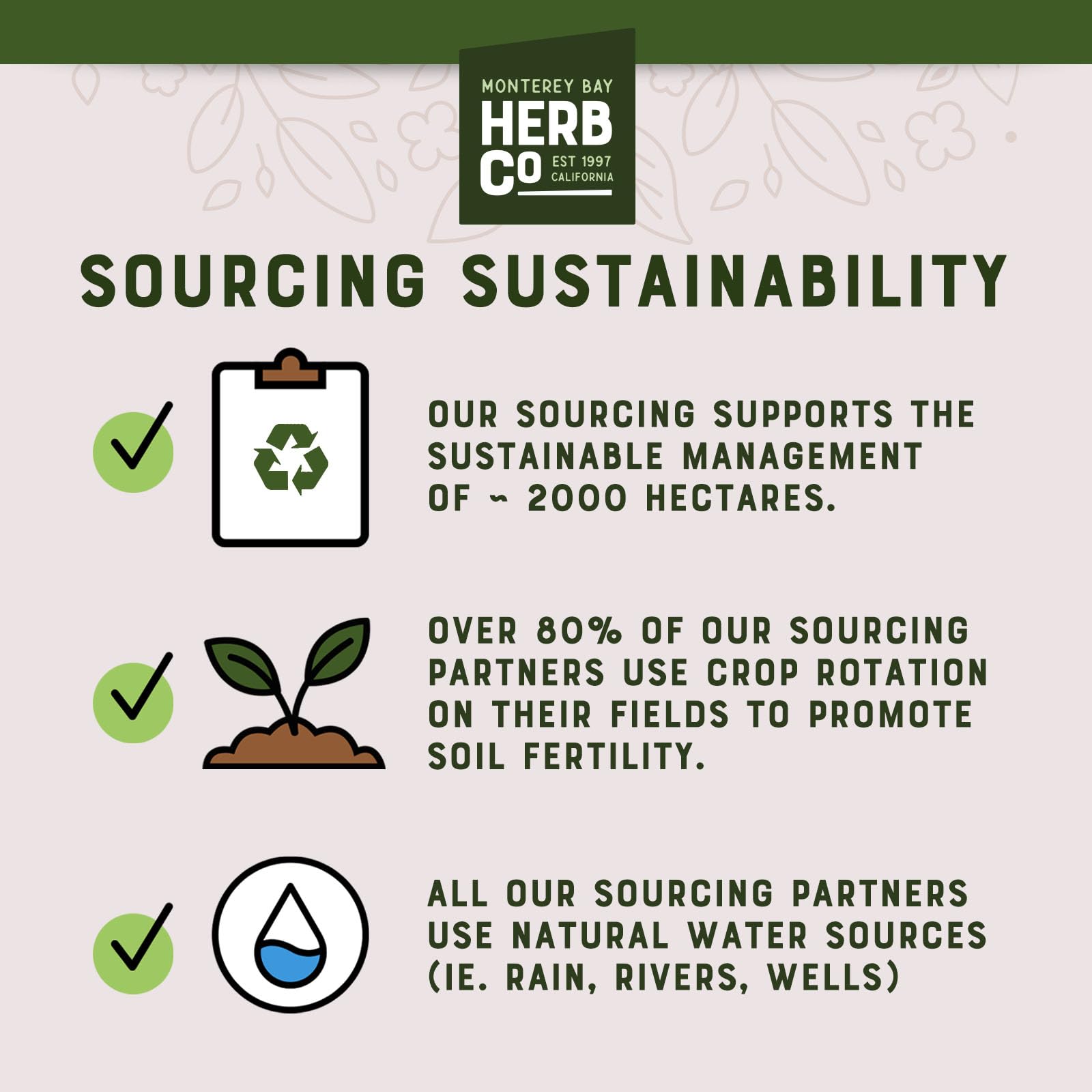 MONTEREY BAY HERB CO detalle de etiqueta con certificaciones STAR-K y SQF, confianza de calidad
