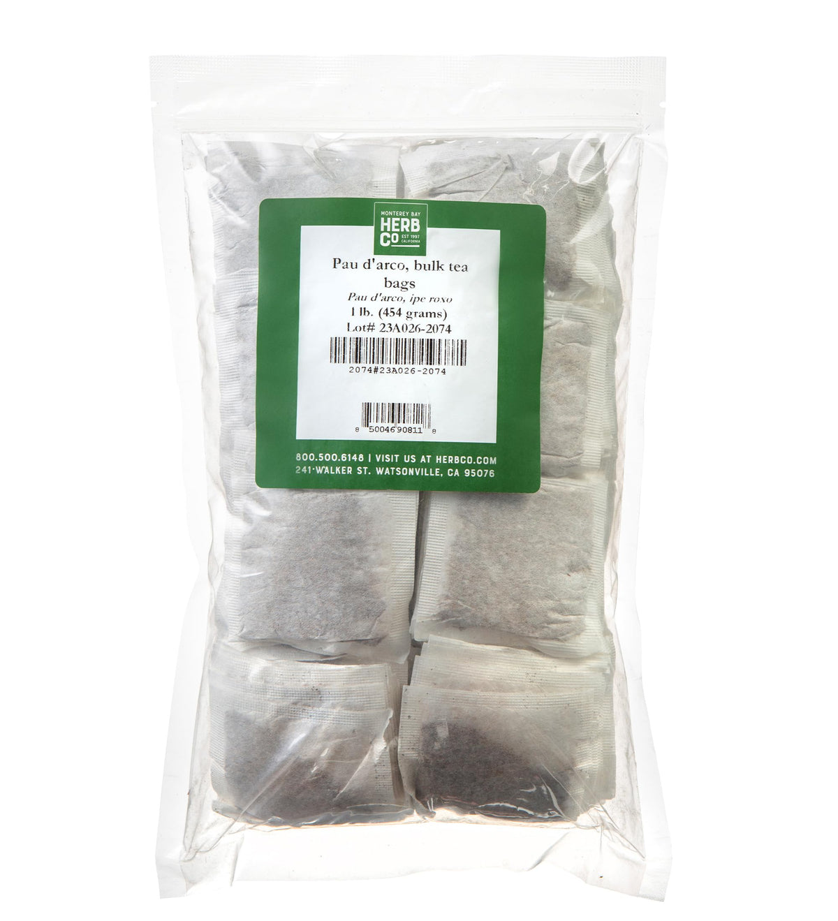 MONTEREY BAY HERB CO frente del empaque mostrando cantidad y marca, conveniencia a granel