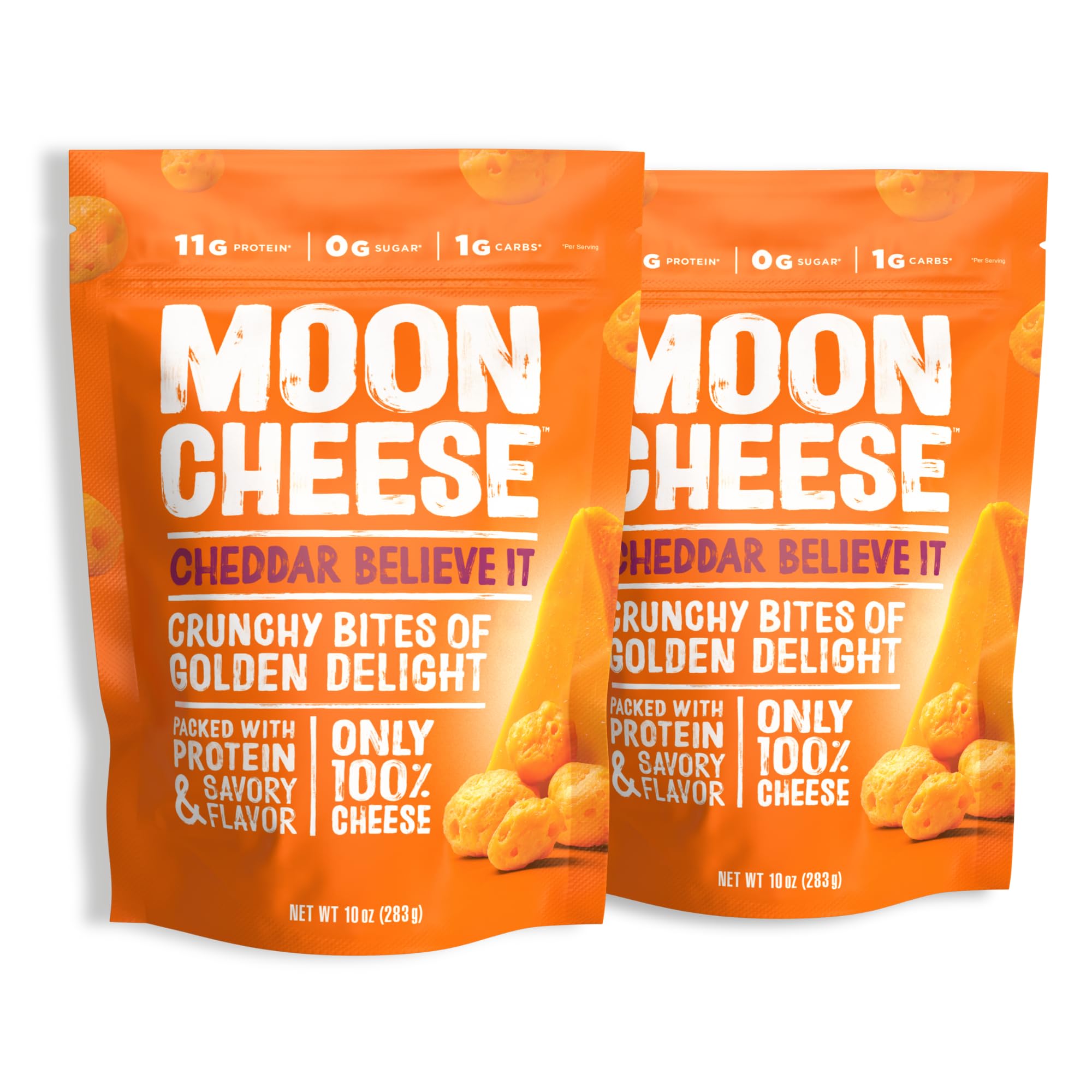 Moon Cheese empaque frontal mostrando el producto y su beneficio protéico