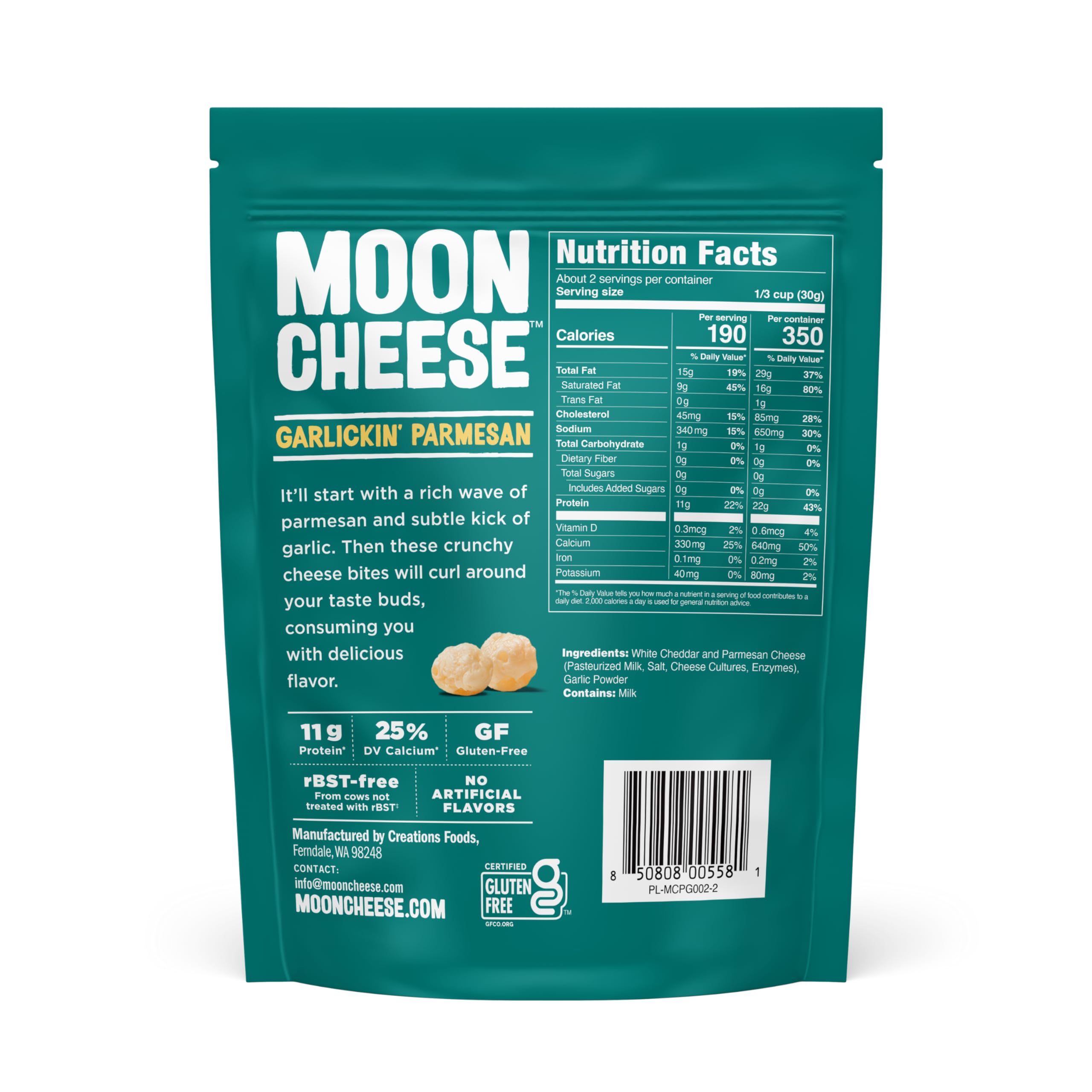 Moon Cheese textura crujiente del parmesano destacando su crocantez