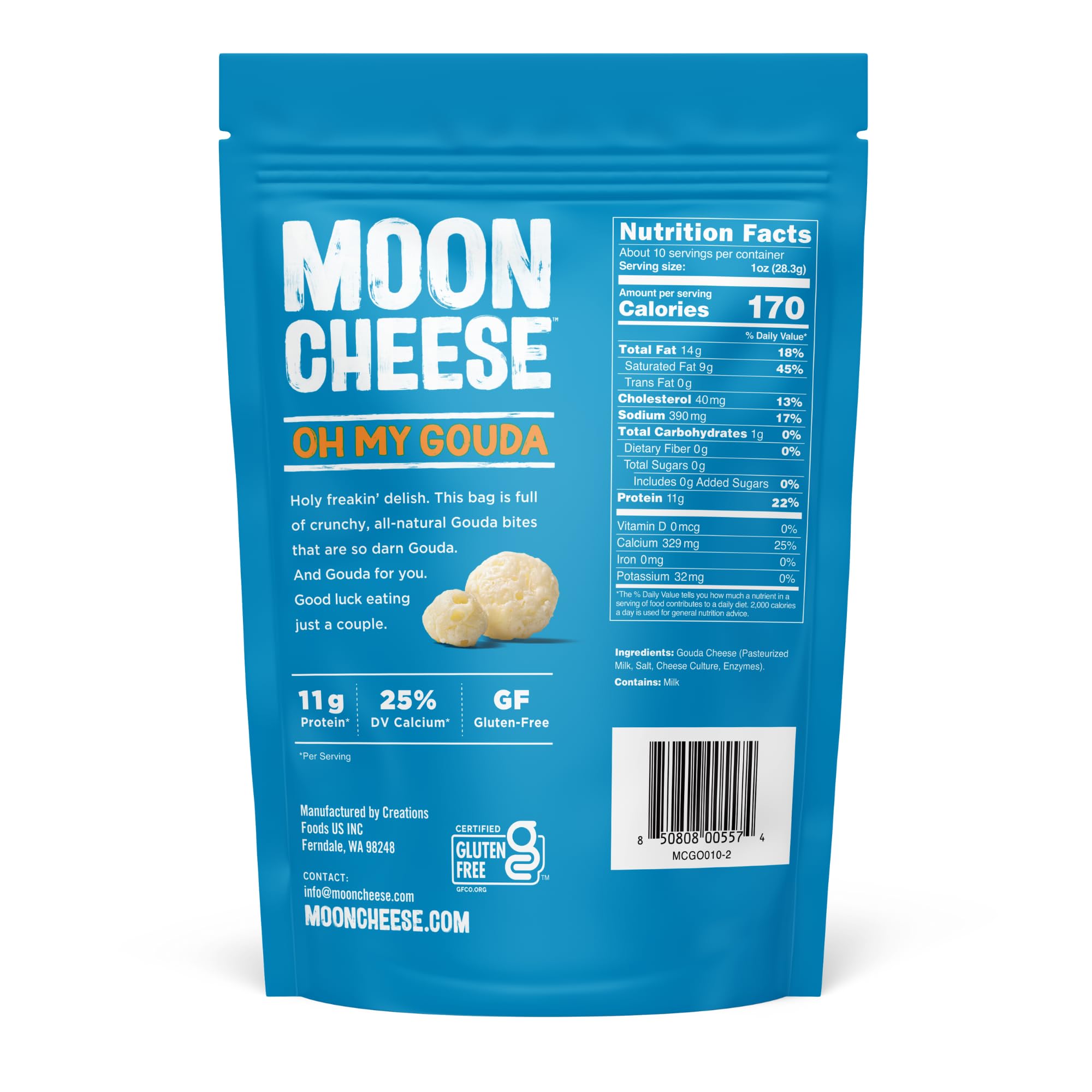 Moon Cheese primer plano de textura crujiente resaltando sabor Gouda