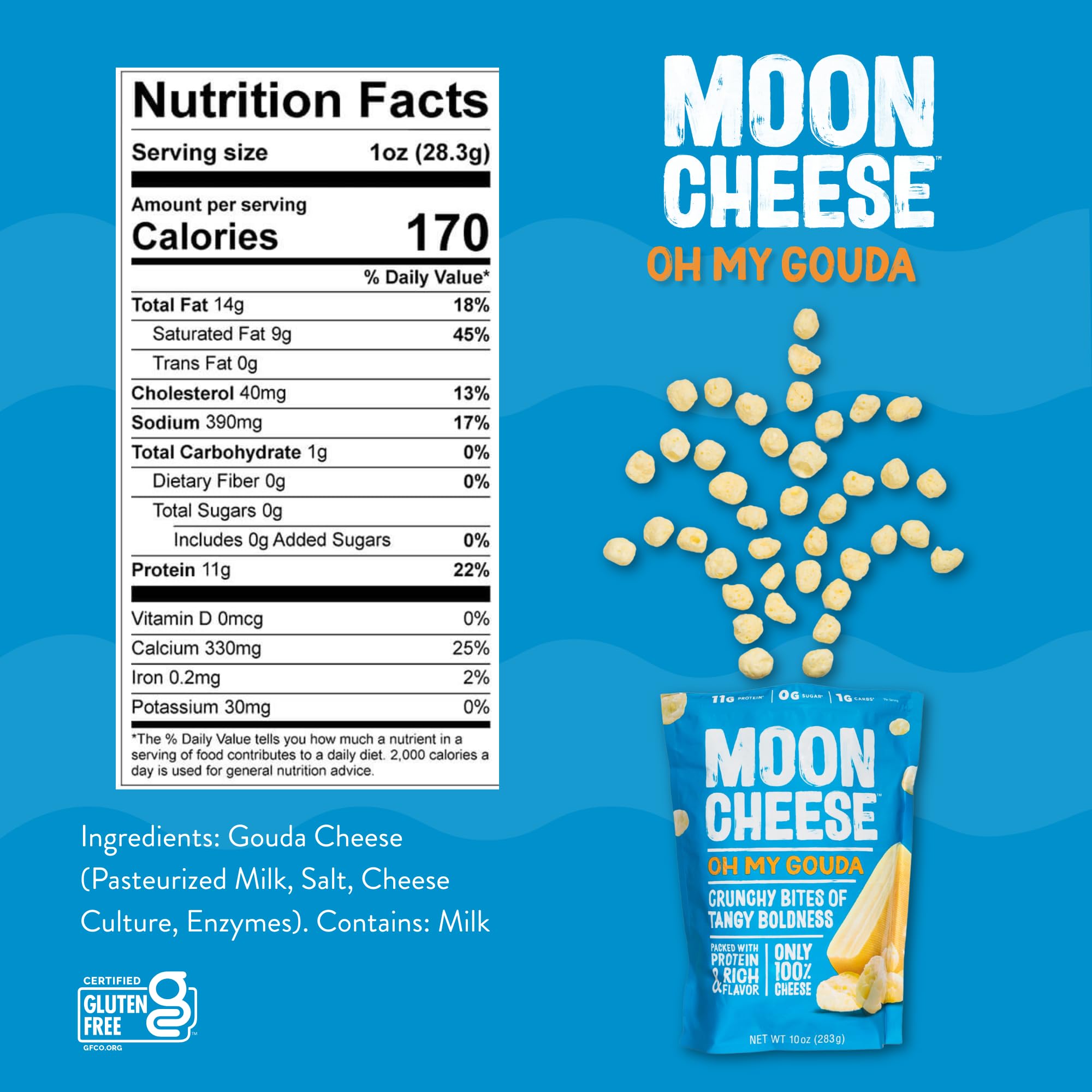 Moon Cheese comparación de tamaño junto a una regla para escala precisa