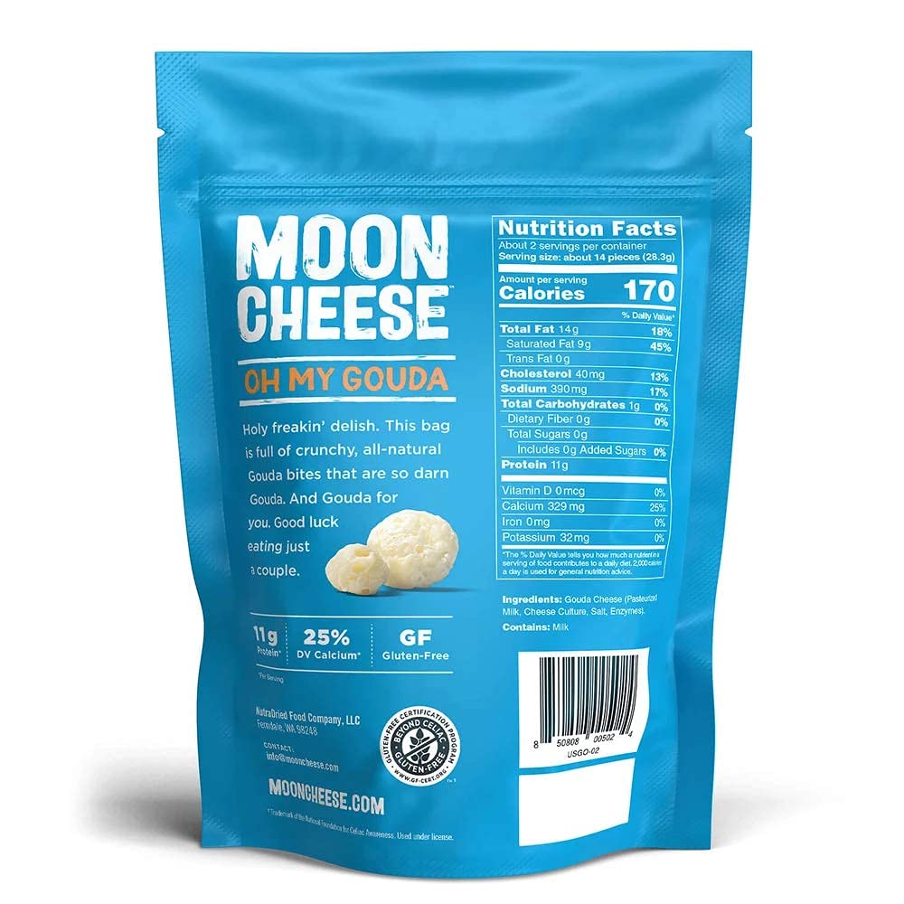 Moon Cheese comparación de tamaño muestra porción portátil y práctica