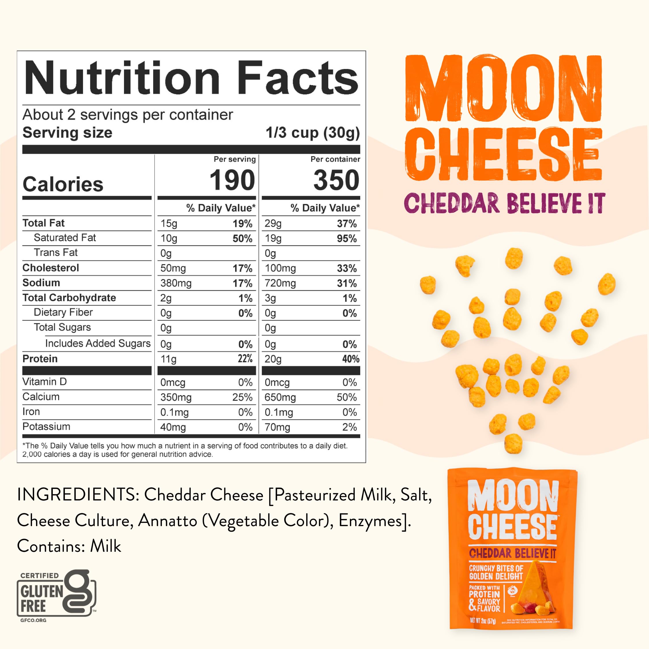 Moon Cheese vista interior de los bocaditos crujientes listos para picar