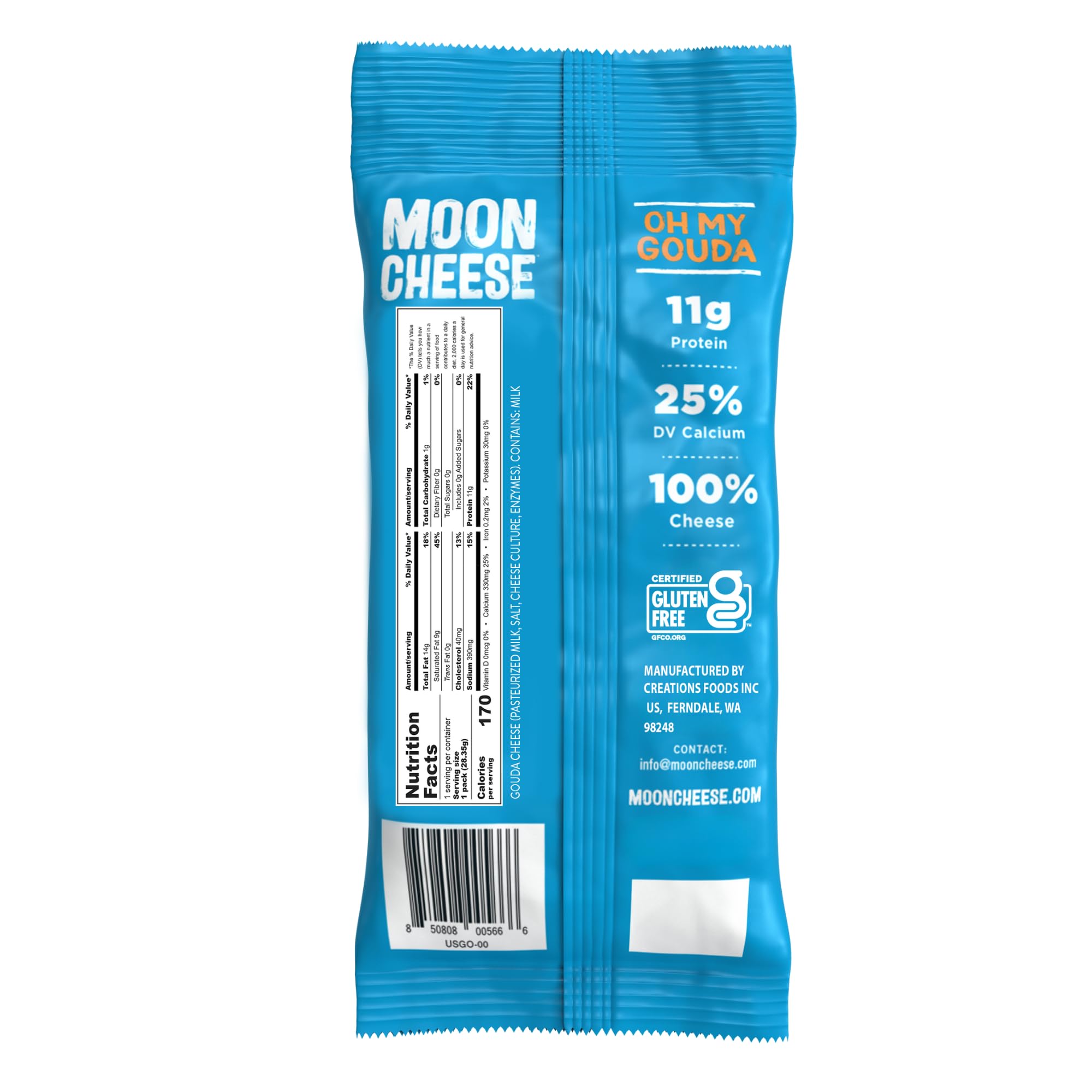 Moon Cheese etiqueta nutricional visible para información de proteínas