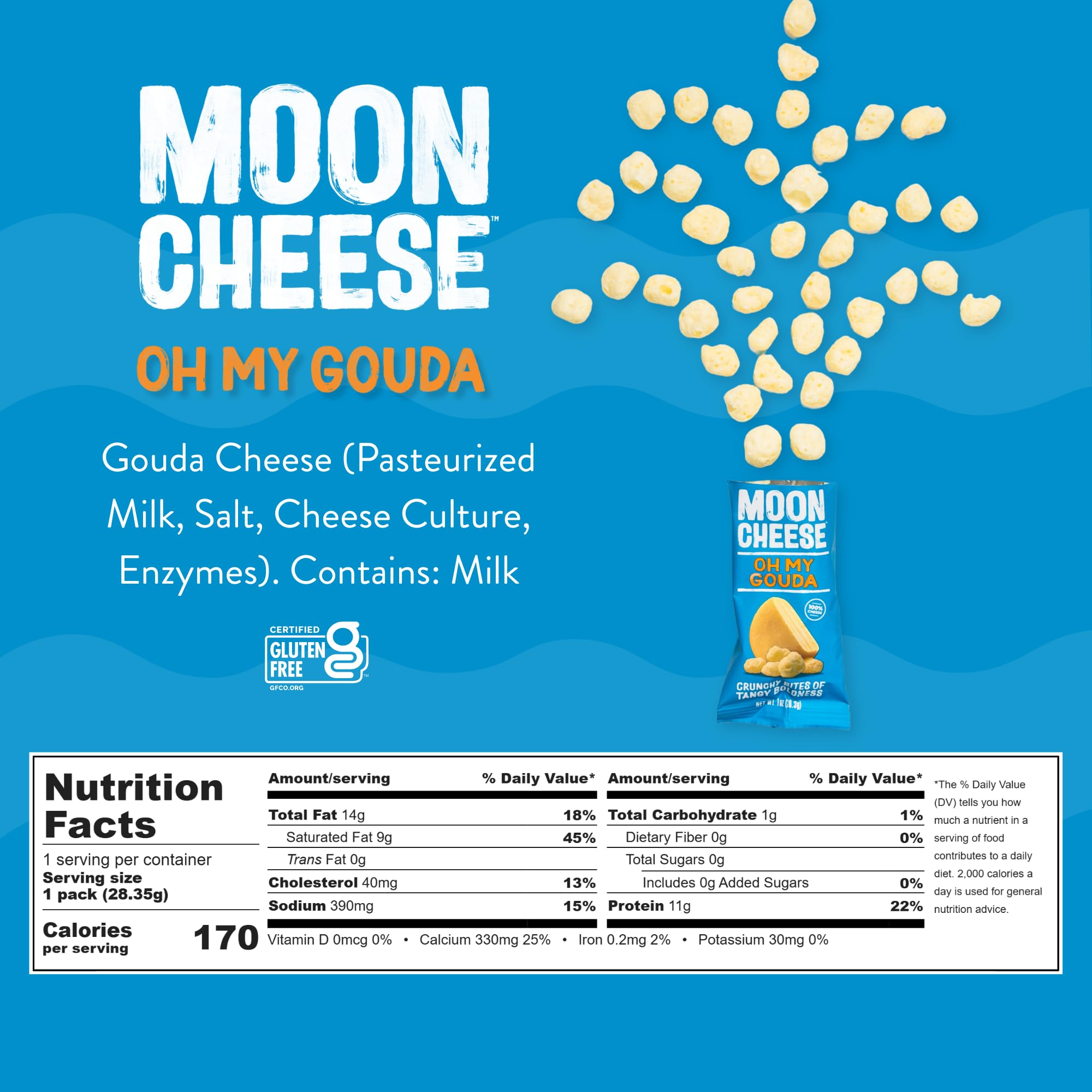Moon Cheese porción individual abierta lista para llevar y comer