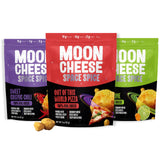 Moon Cheese pack frontal mostrando las tres bolsas para snack portable