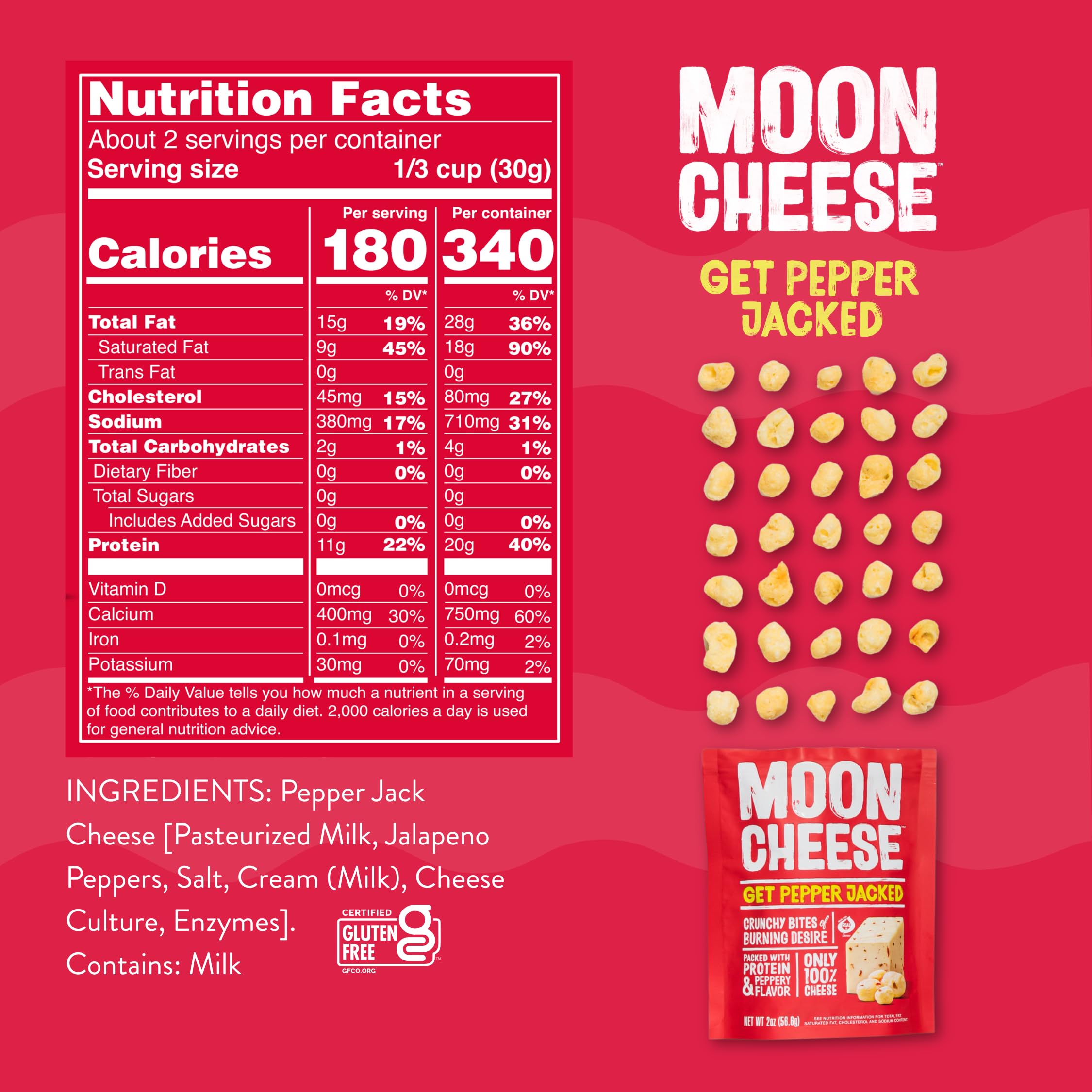 Moon Cheese porción abierta lista para comer, sacia entre comidas