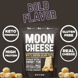 Moon Cheese comparación de tamaño con mano para ver porción práctica y controlada