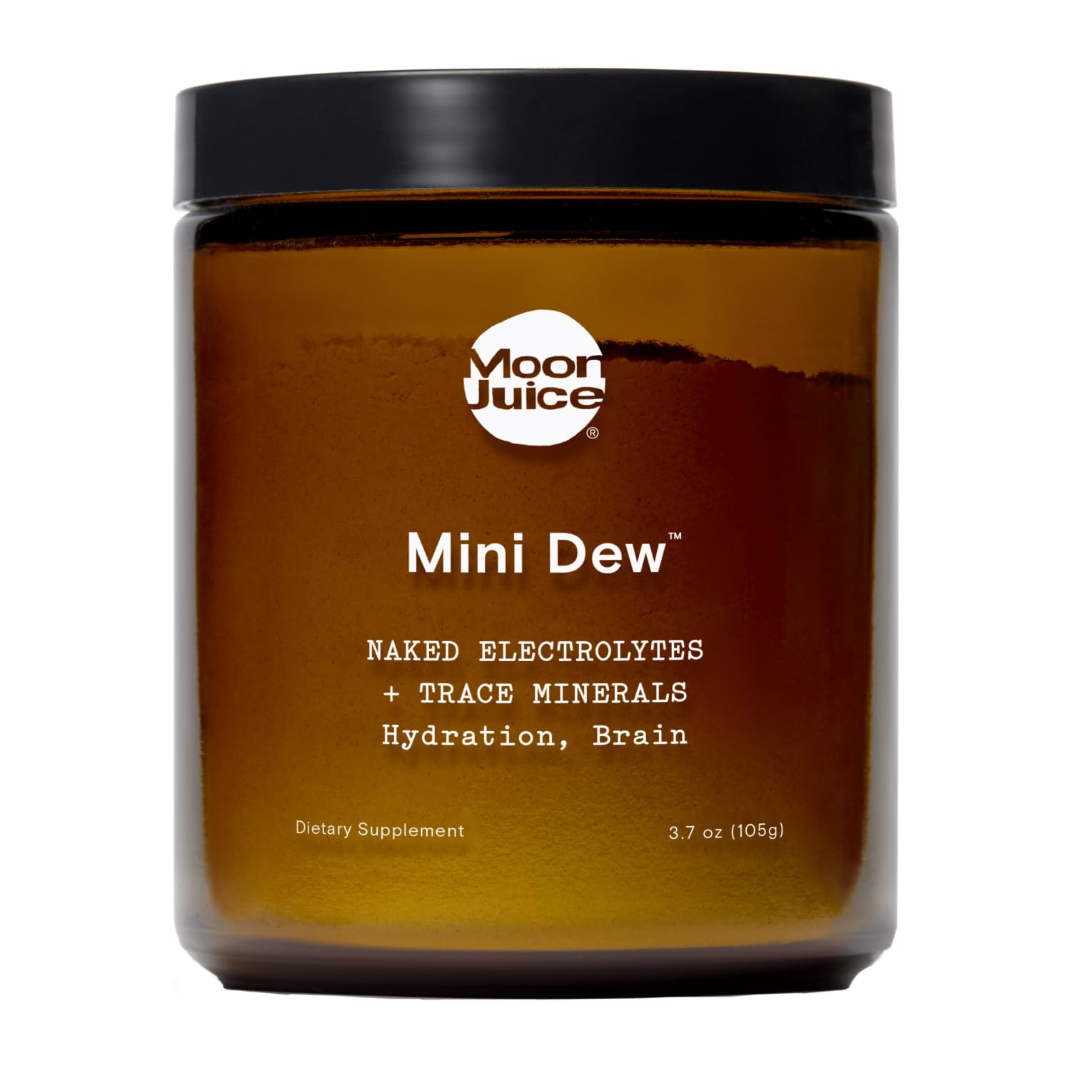 Moon Juice frasco Mini Dew al frente mostrando envase reutilizable y beneficios sustentables