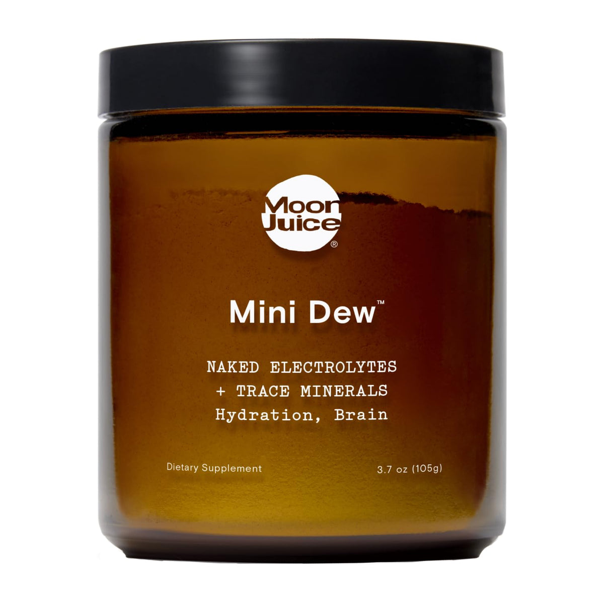 Moon Juice frasco Mini Dew al frente mostrando envase reutilizable y beneficios sustentables