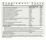 Moon Juice etiqueta nutricional enfocada mostrando vitaminas y dosificación