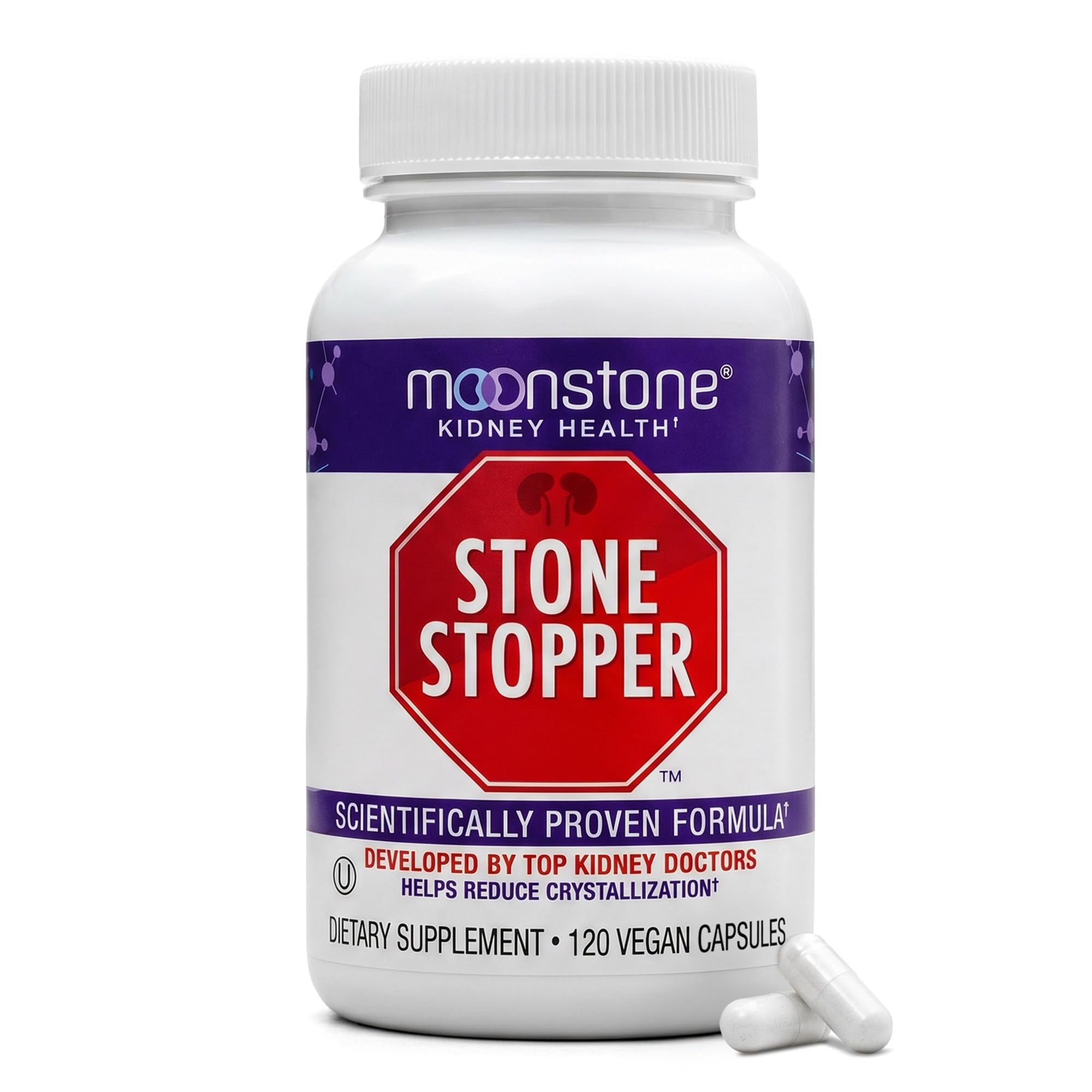 Moonstone frasco delantero mostrando etiqueta y beneficio preventivo