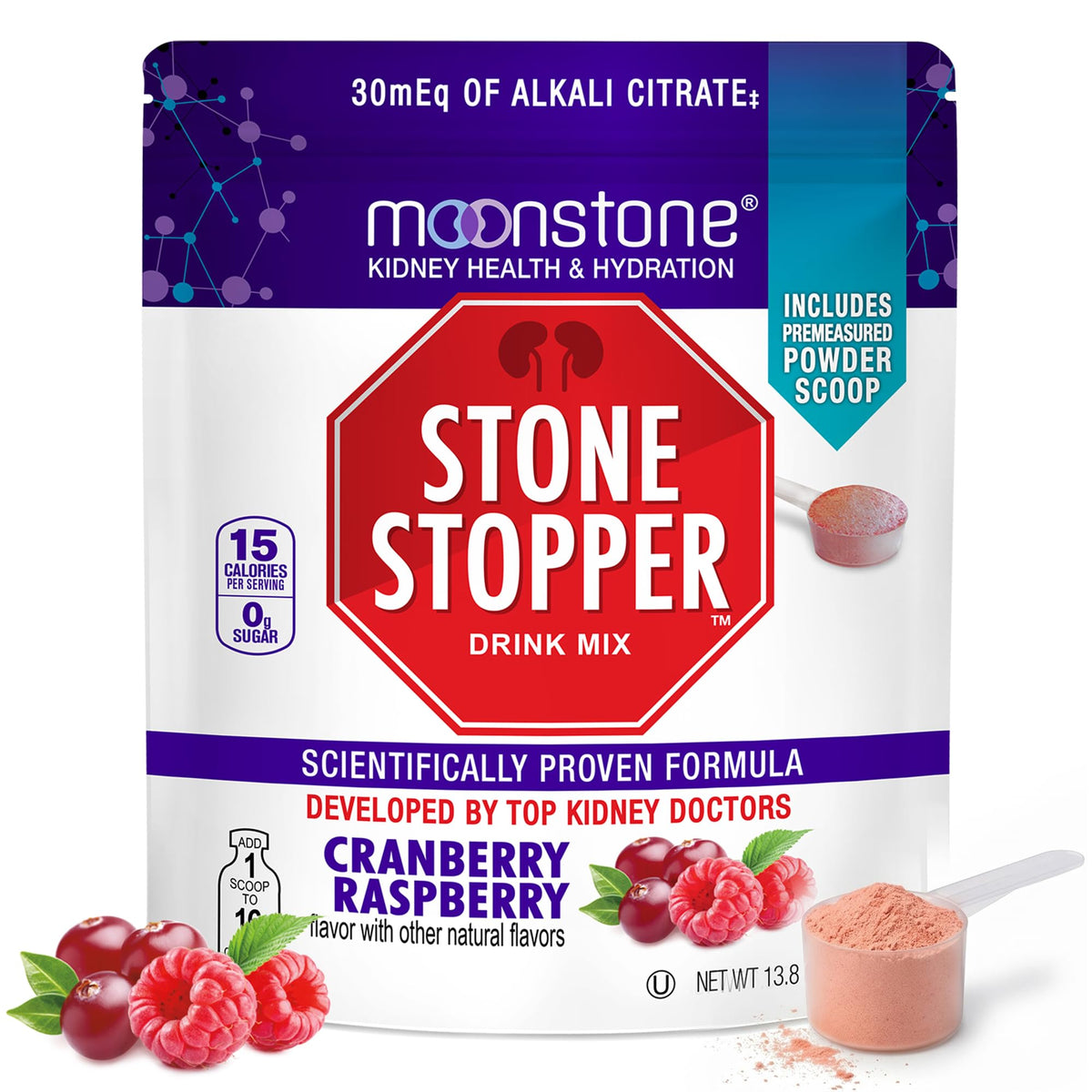 Moonstone frente del empaque mostrando la marca y beneficios de apoyo renal