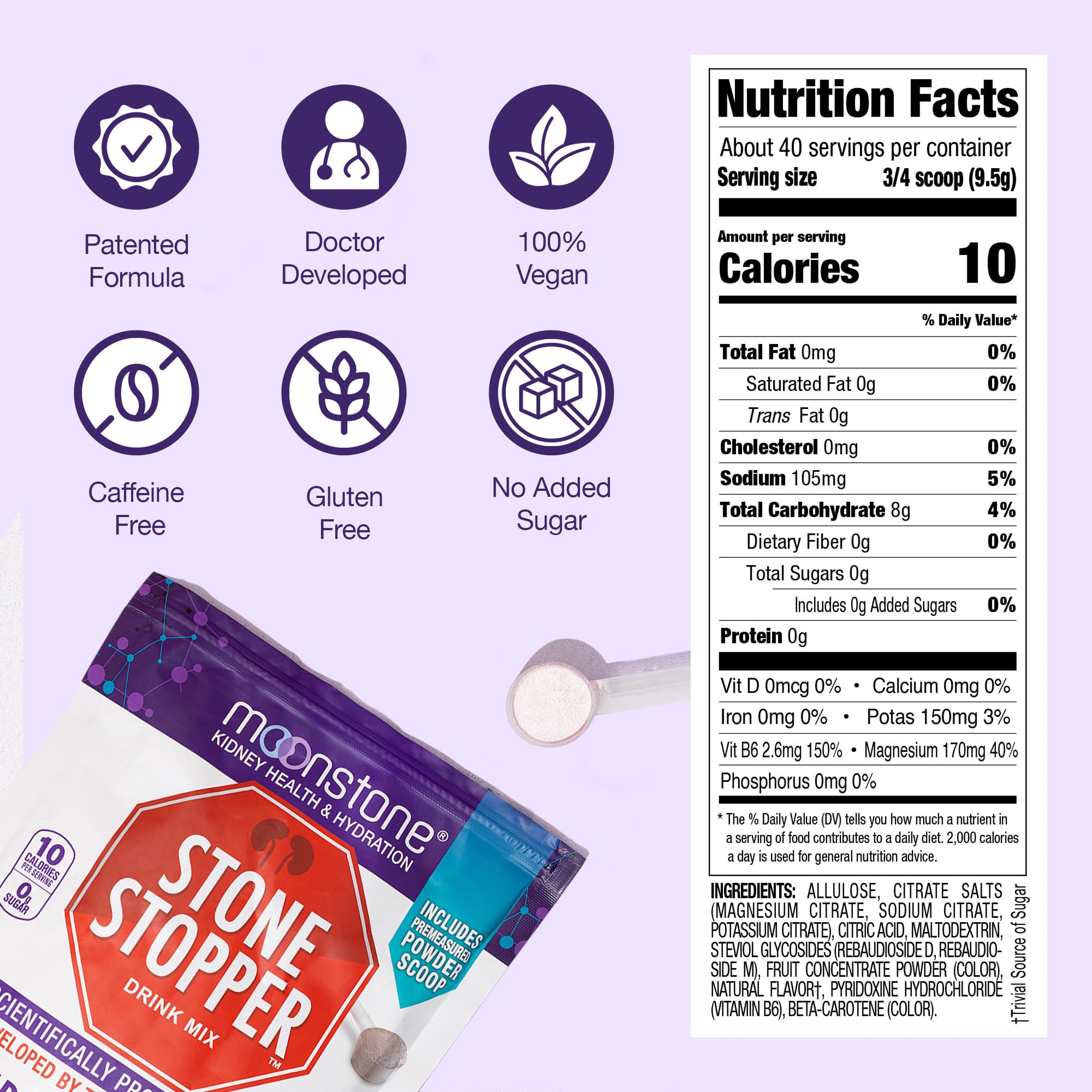 Moonstone rótulo de ingredientes y citratos para ver transparencia formulación