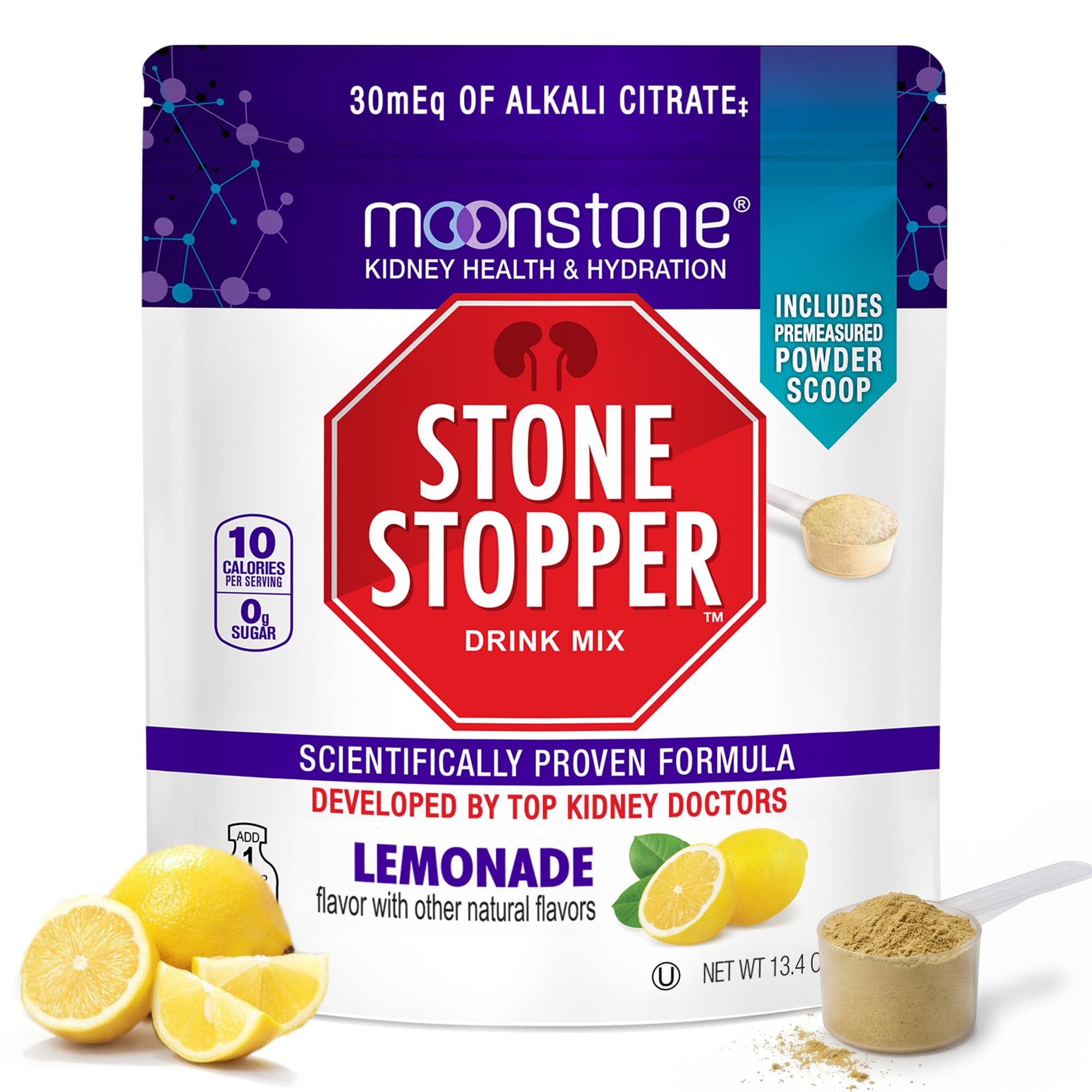Moonstone Stone Stopper frente del empaque mostrando diseño y duración de 30 días