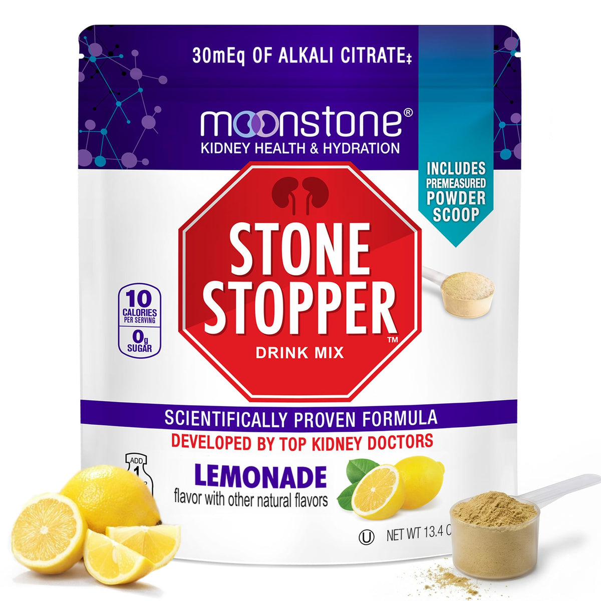 Moonstone Stone Stopper frente del empaque mostrando diseño y duración de 30 días