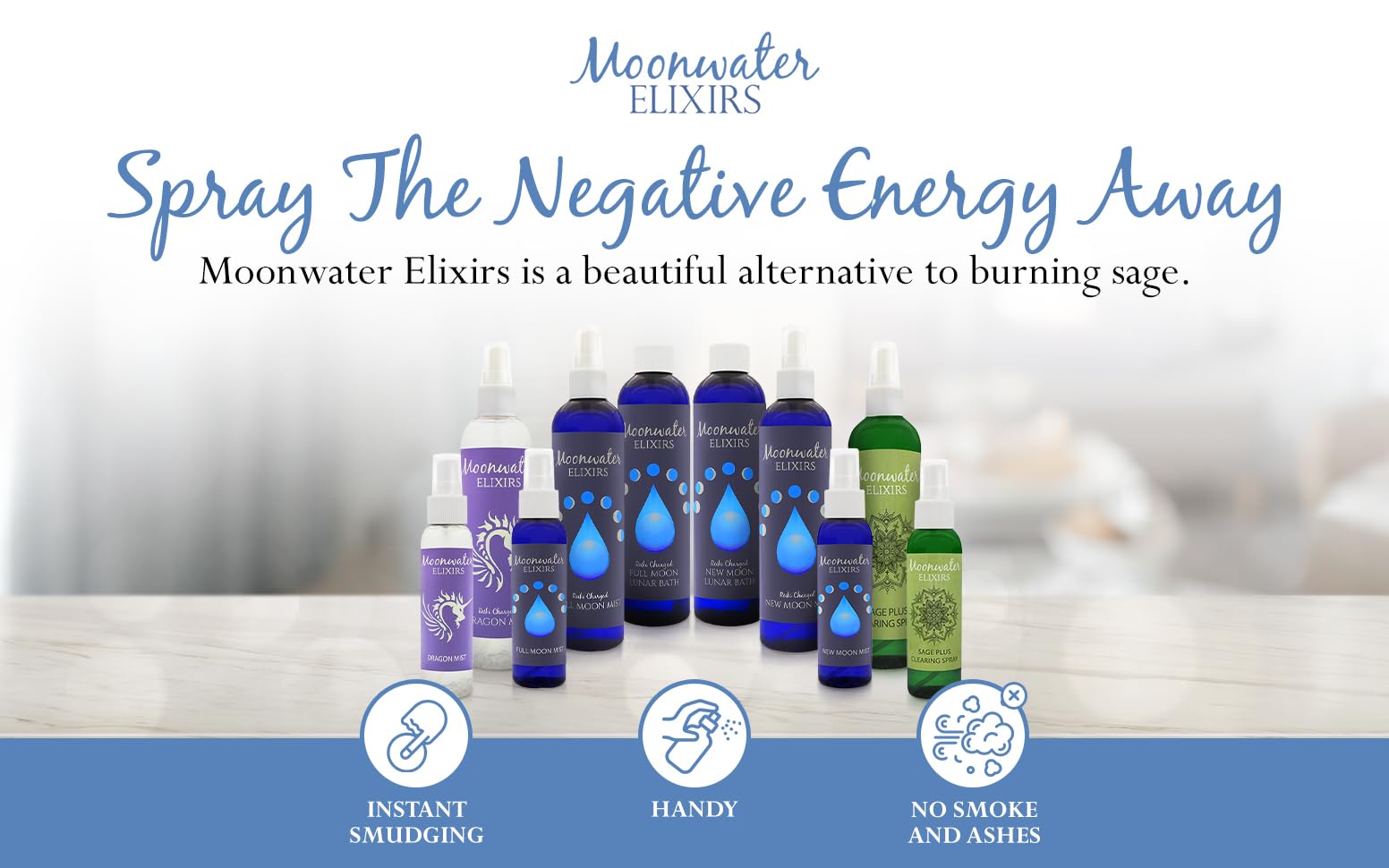 Moonwater Elixirs etiqueta con ingredientes y beneficios olfativos claros