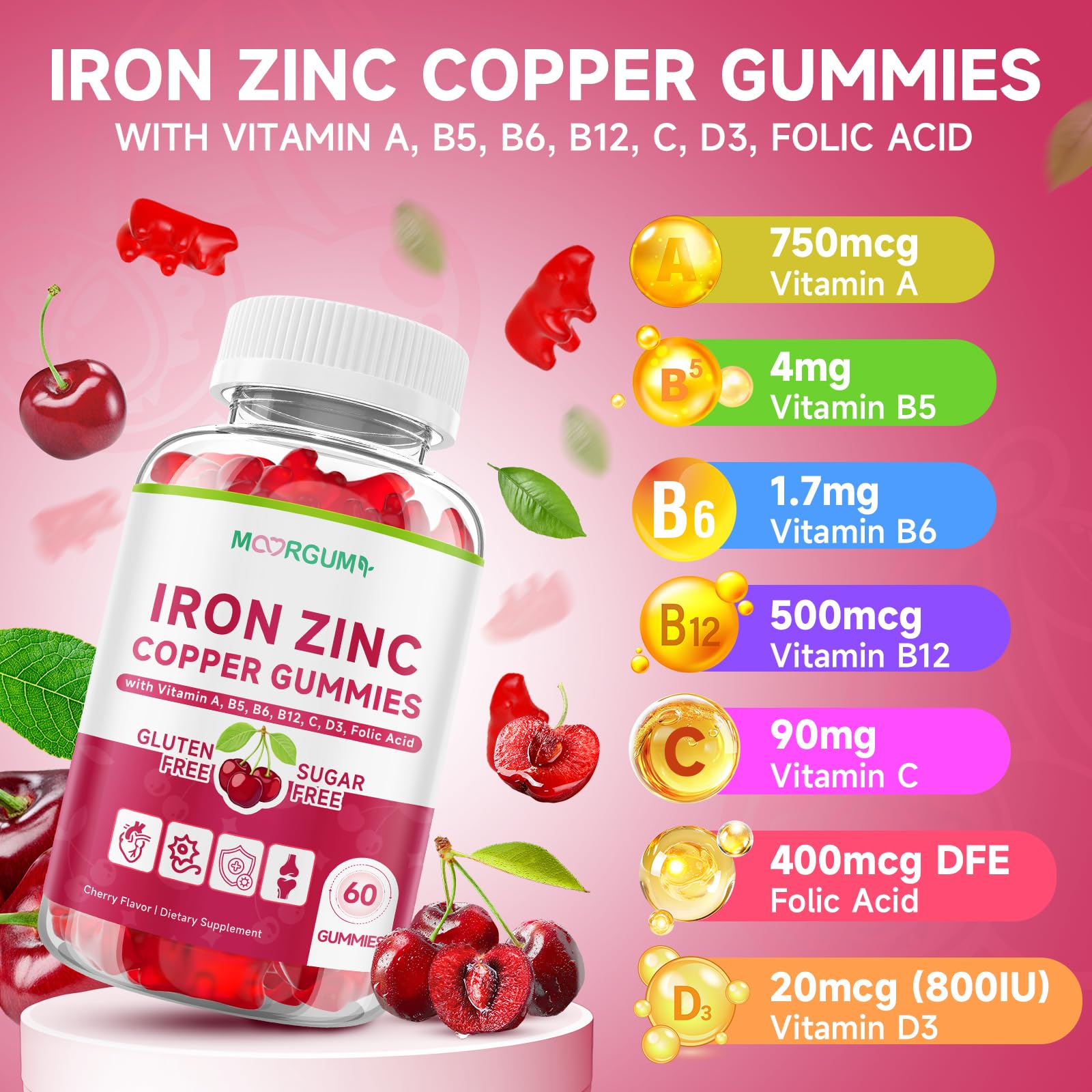 MOORGUMY etiqueta con ingredientes y formas biodisponibles, claridad informativa