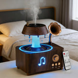 Mor bou vista frontal del difusor marrón, humidificación silenciosa y diseño elegante