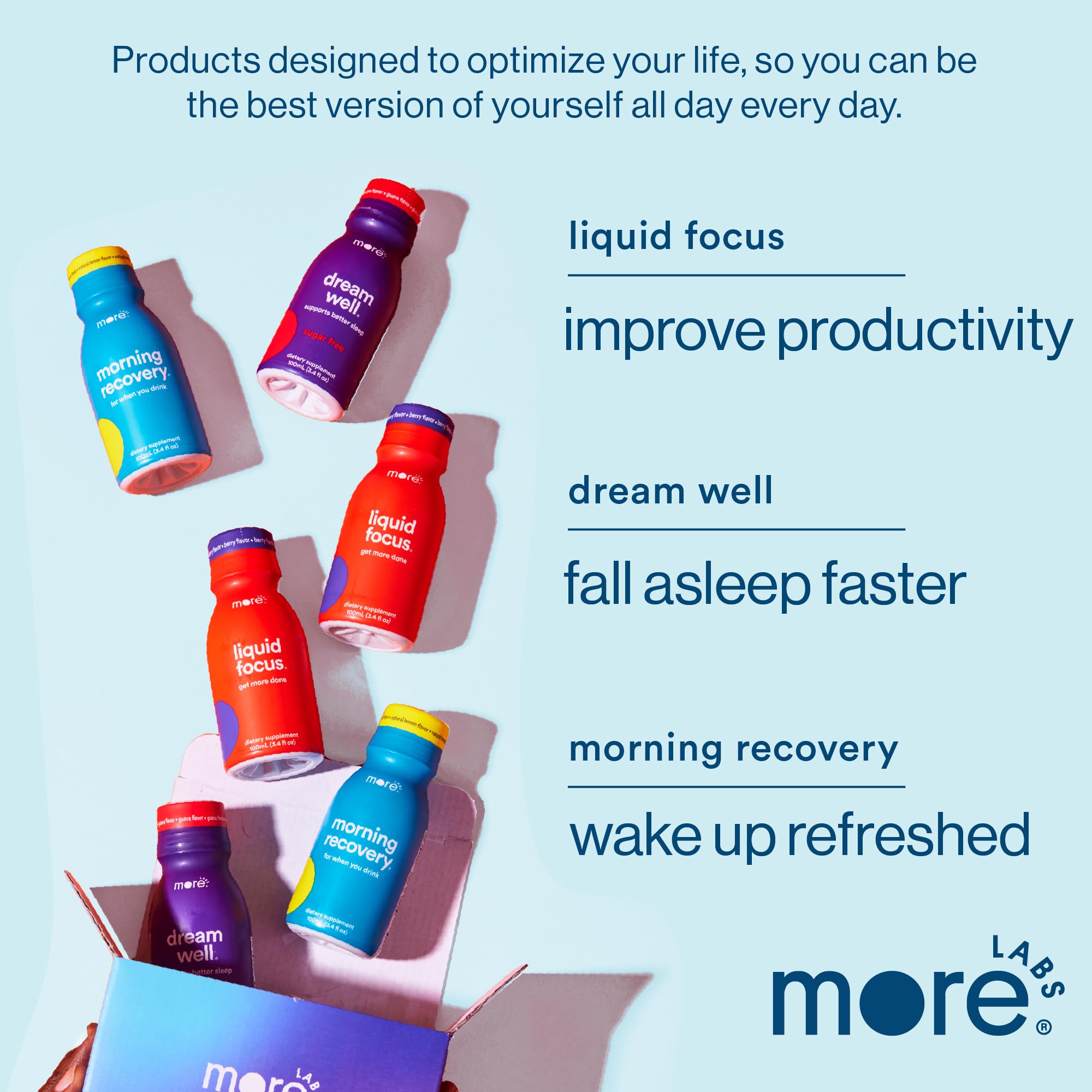 More Labs pack de 6 botellas ideal para llevar y mantener enfoque